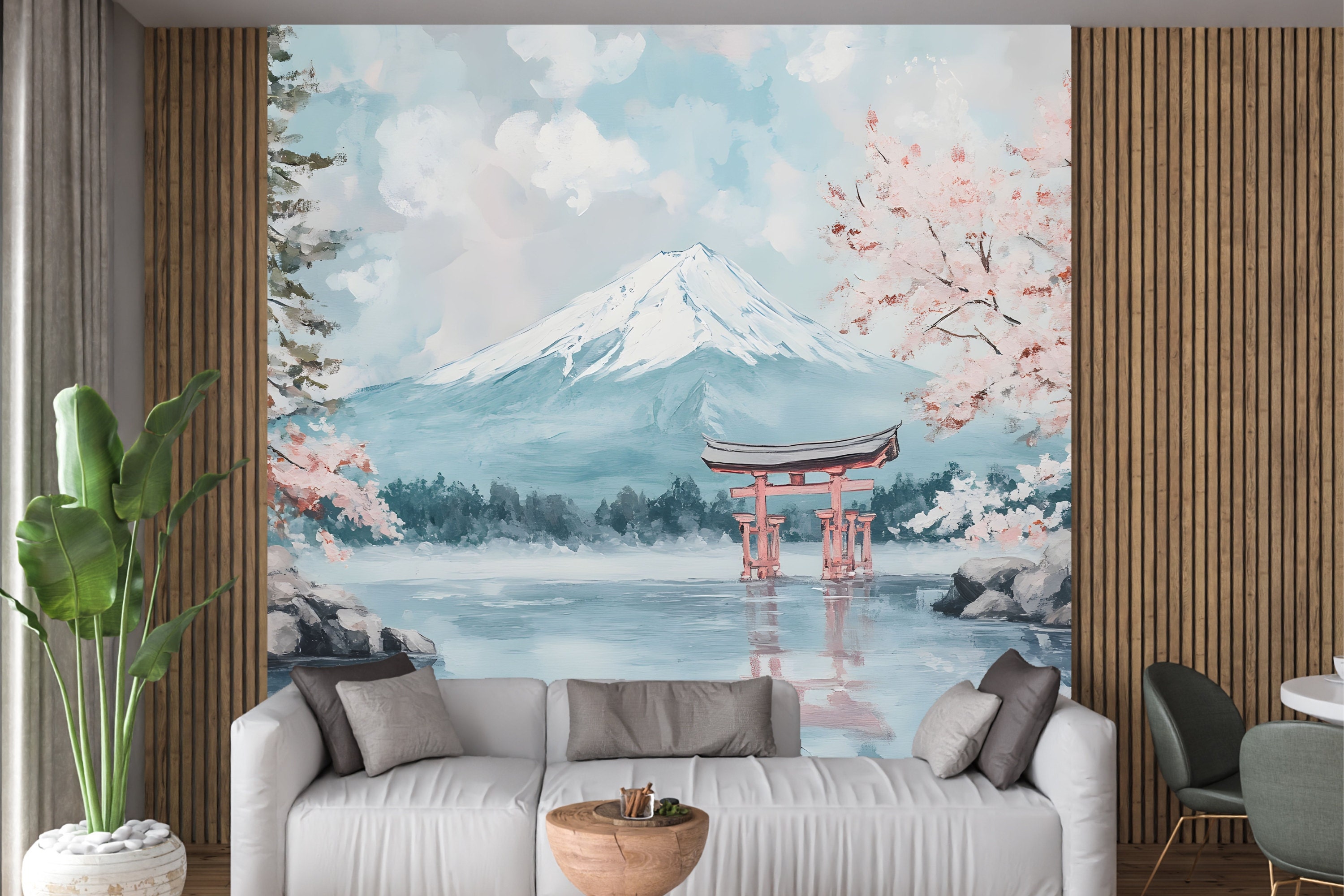 An office or living room featuring the Fuji Mountain design, with a clean, modern aesthetic.
