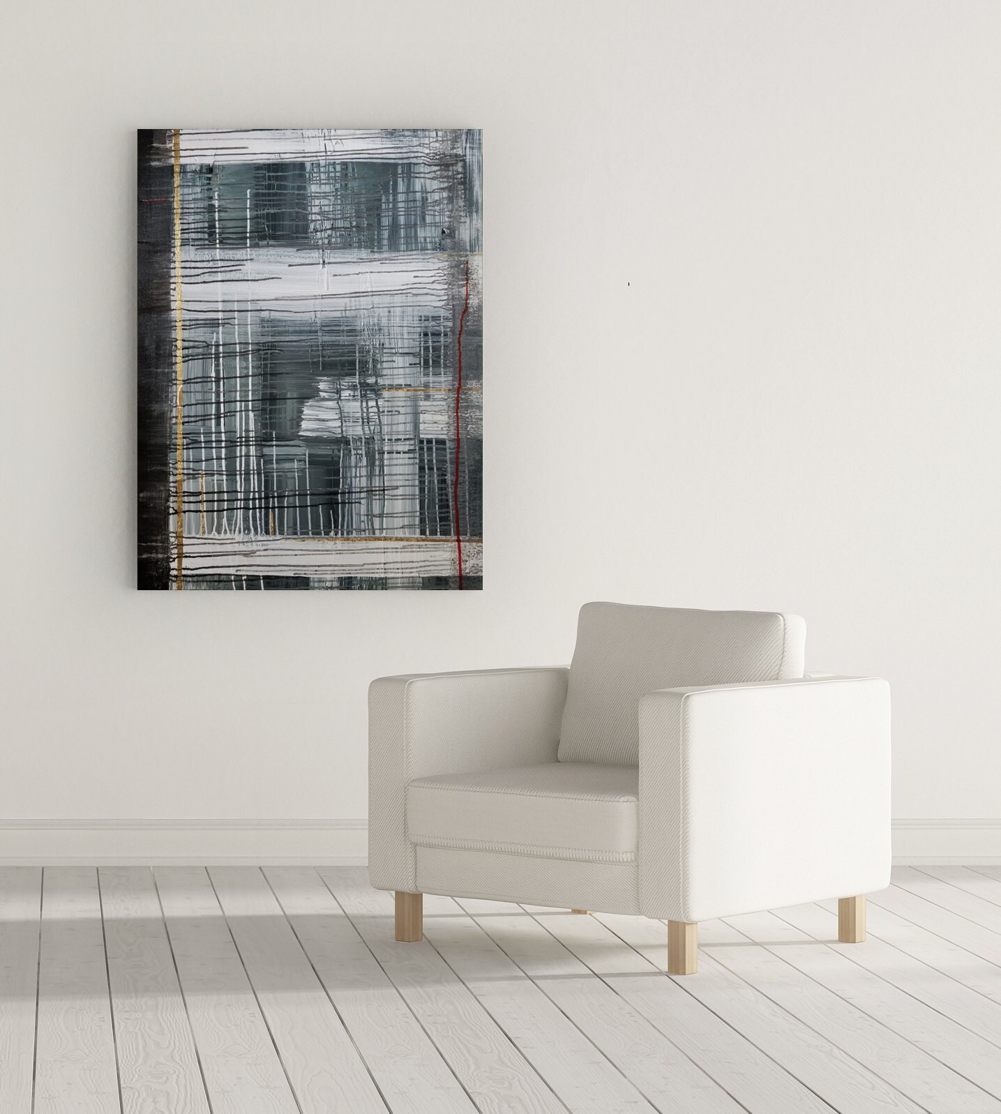 Abstract acrylic painting in grey and white