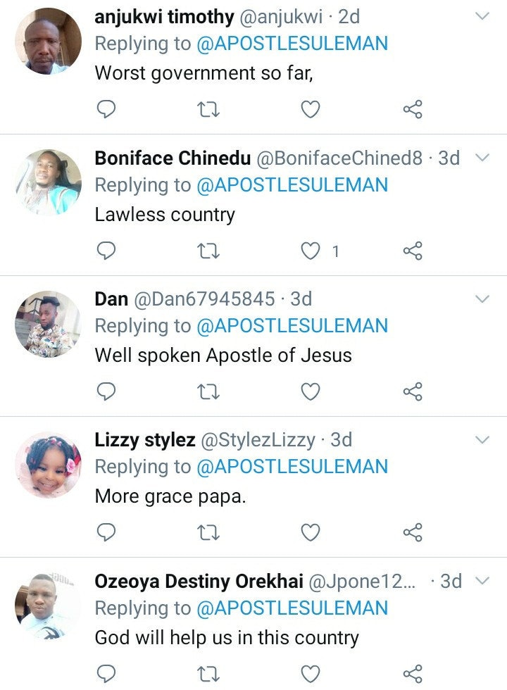 The public respond to Apostle Sulemans tweet