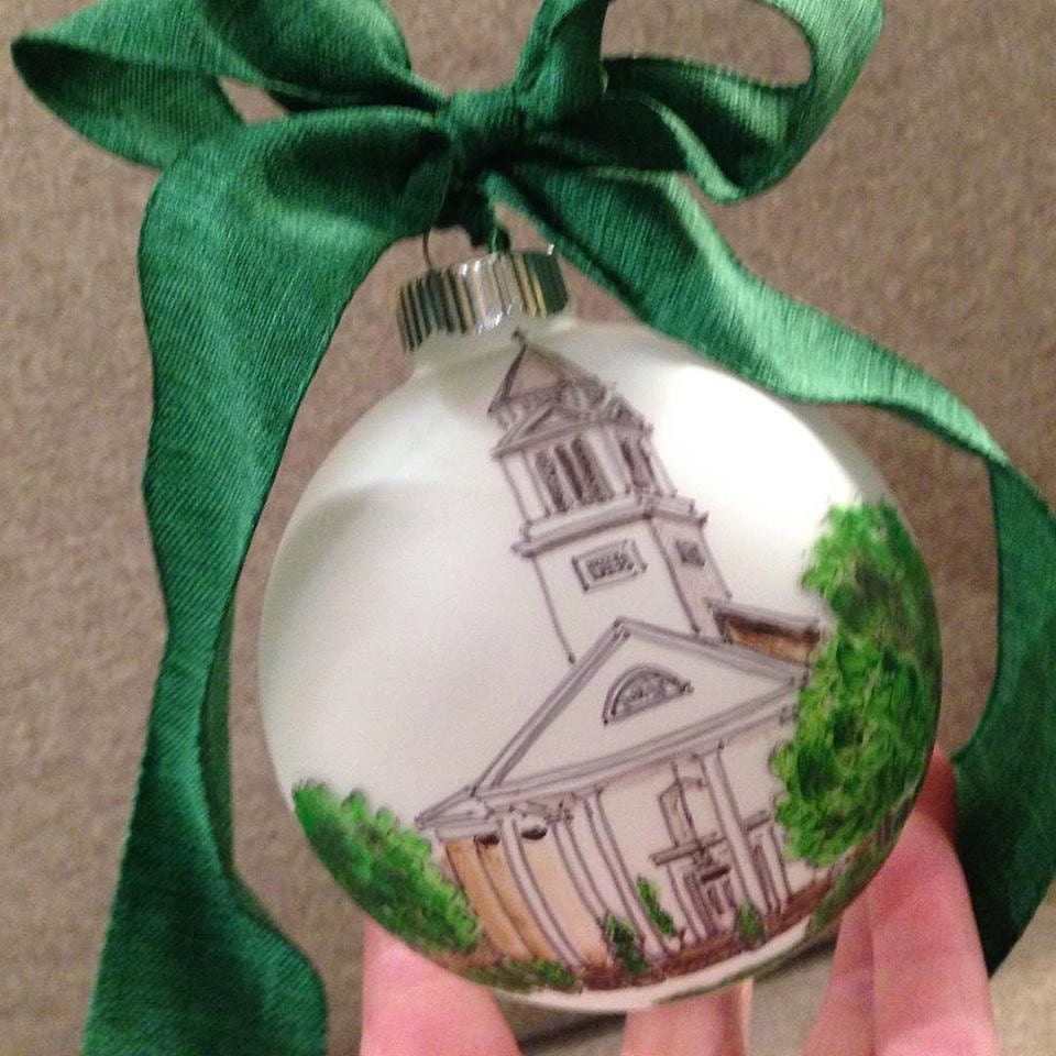 Custom Church Christmas ornaments, painted ornaments by Natalie Bradley