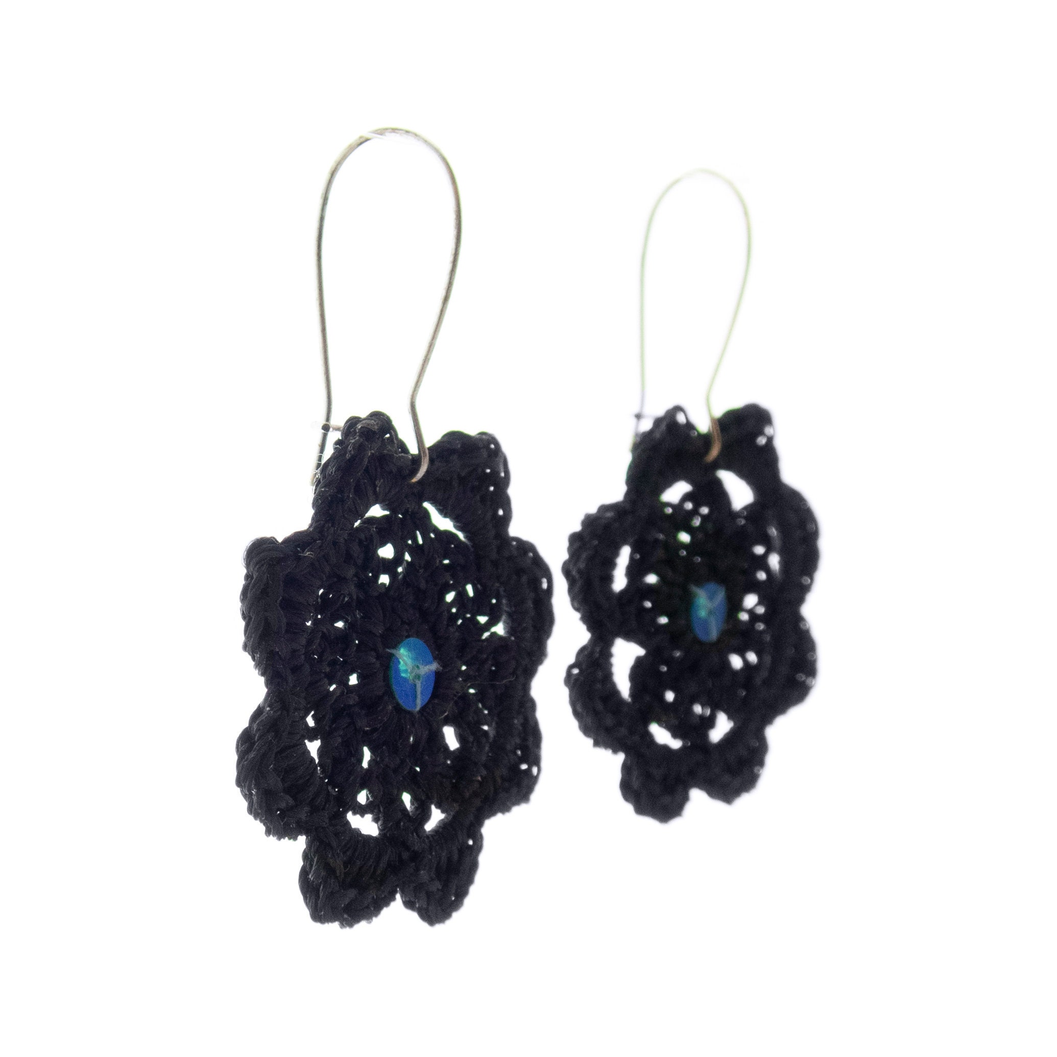 handmade statement earrings glitter black flowers