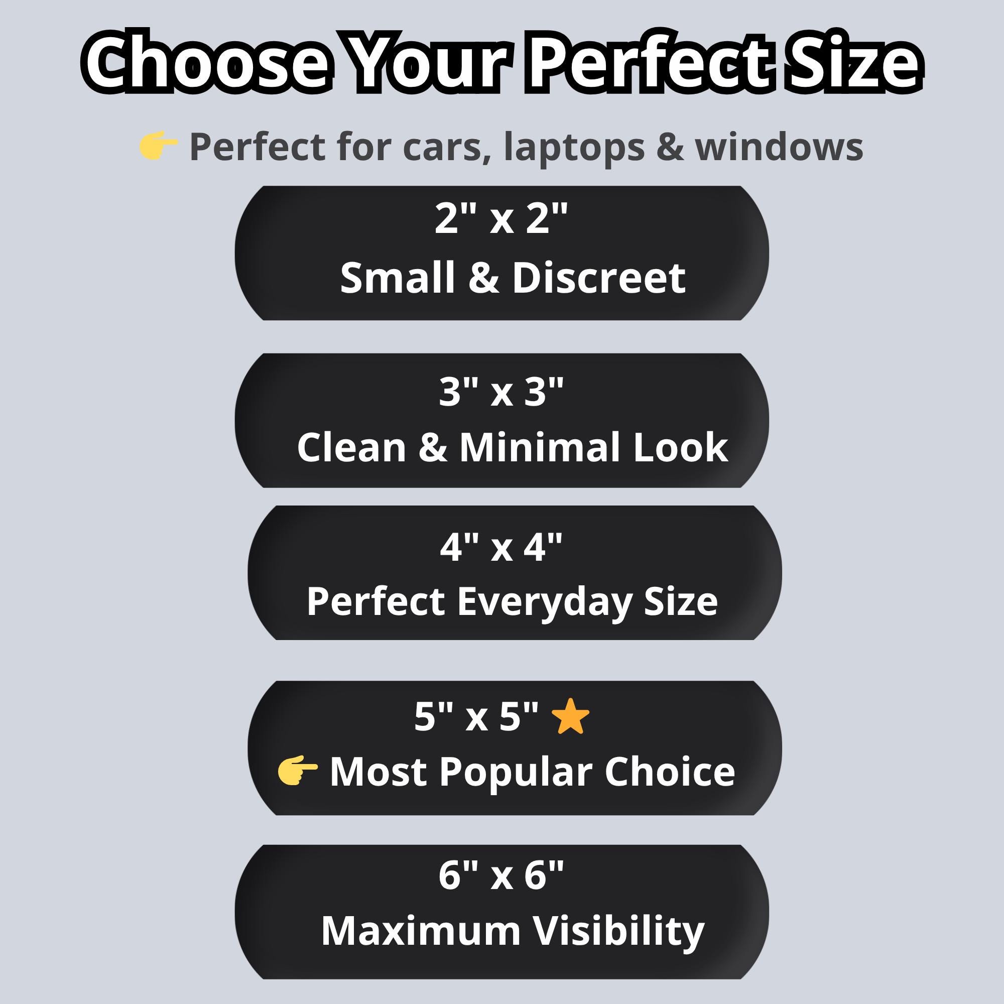 baby on board car decal size comparison 2 inch 3 inch 4 inch 5 inch 6 inch