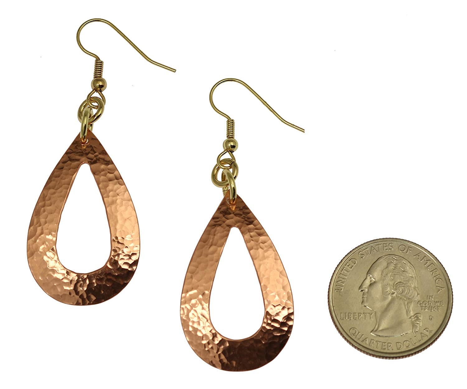 Hammered Copper Open Teardrop Earrings Size