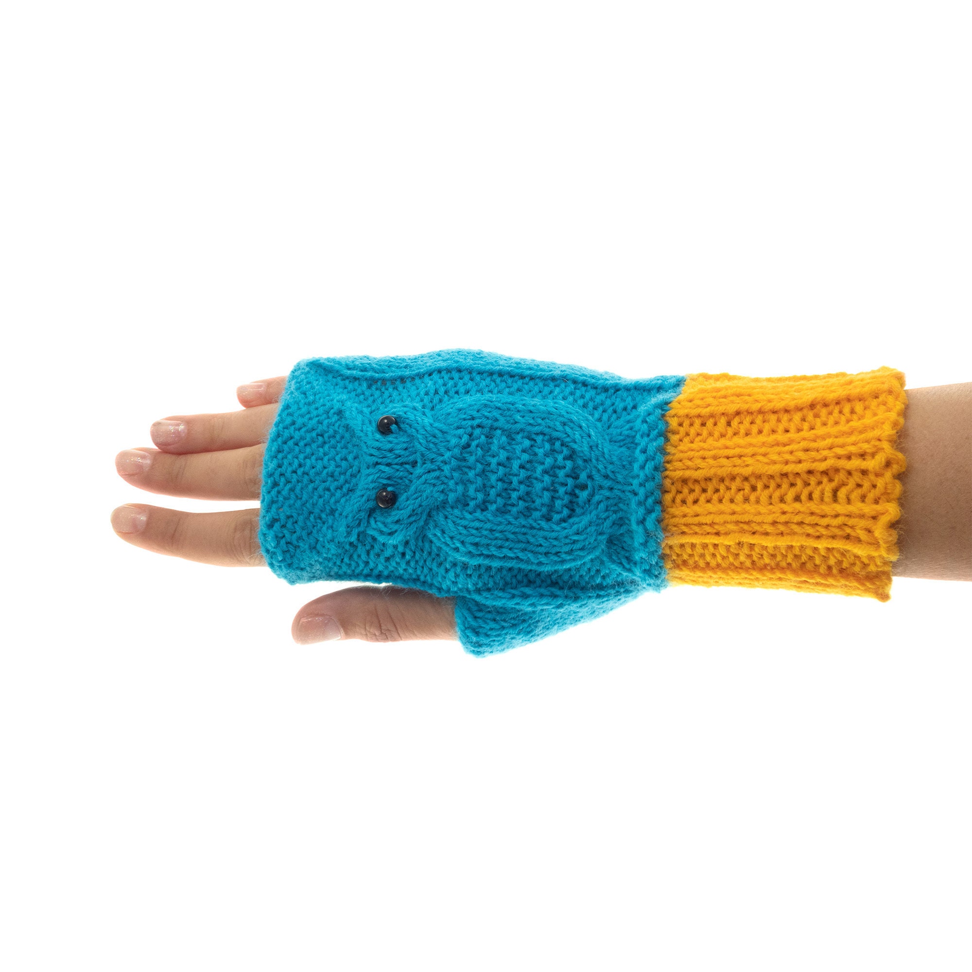 Owl Gloves, Ladies Wool Mittens Fingerless