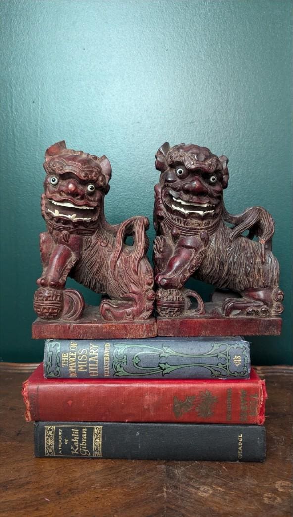 pair of rosewood foo dogs