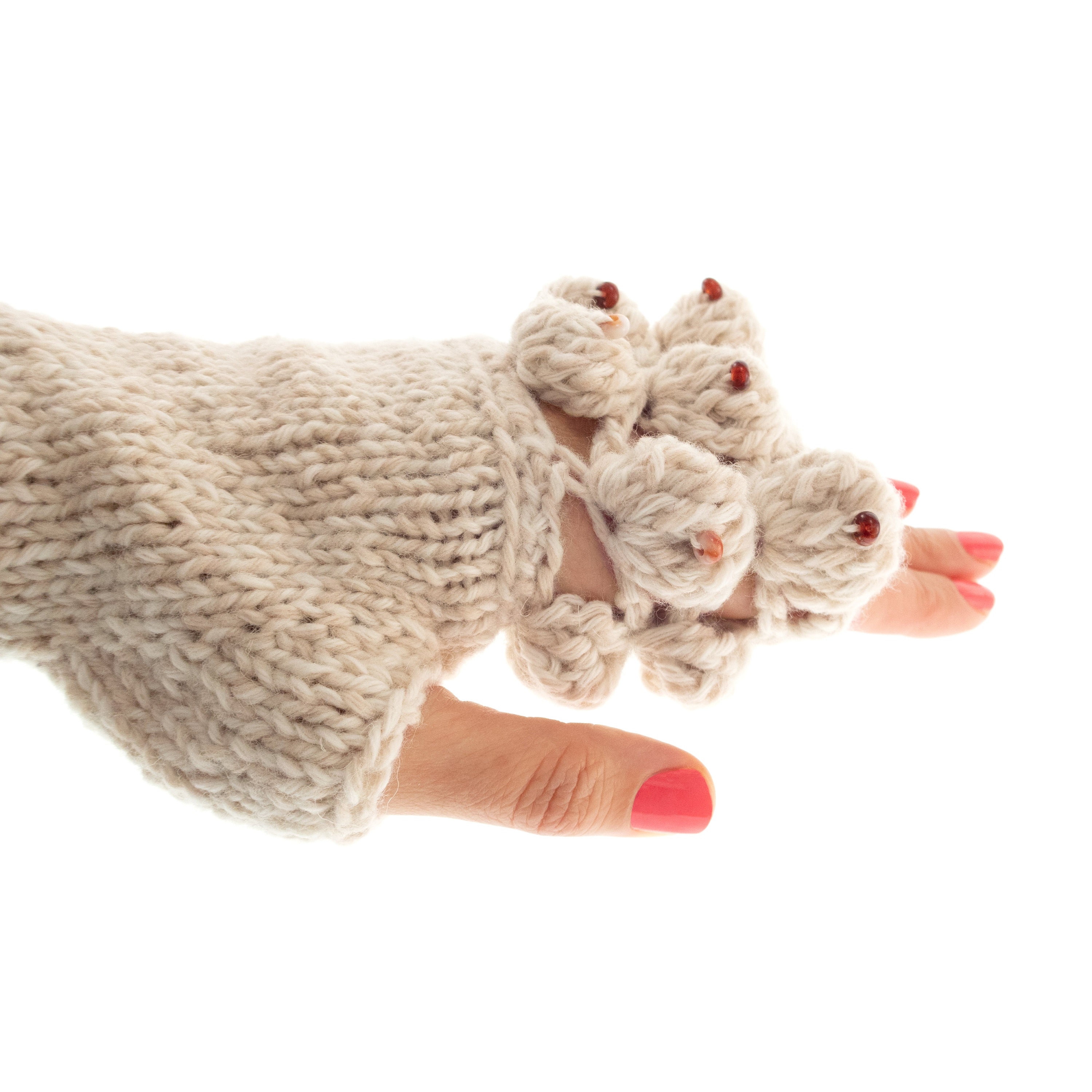 Womens Designer Gloves, Ladies Fingerless White Wool Mittens