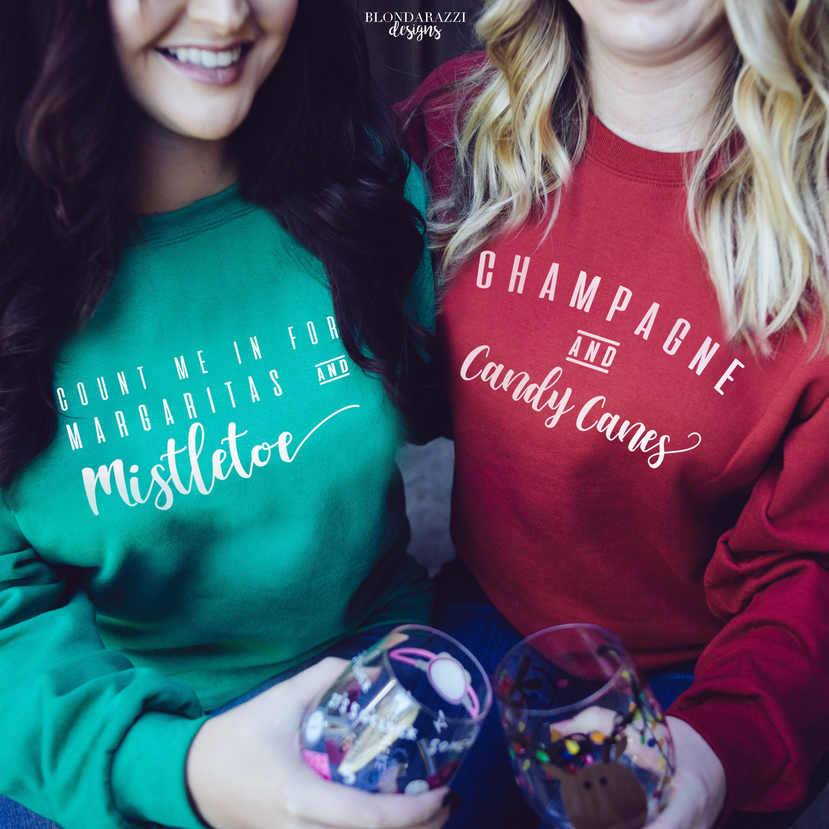 funny christmas sweatshirts champagne Candy canes margaritas mistletoe