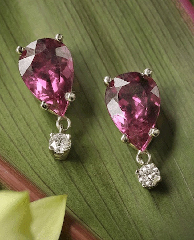 Raspberry Rubellite Tourmaline and Diamond Earrings