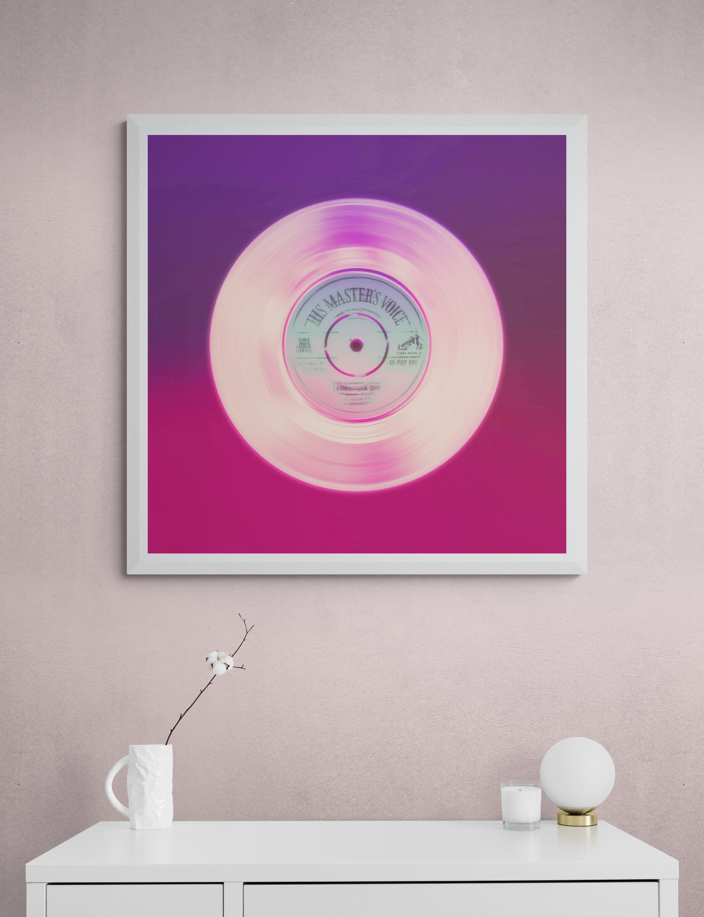 vinyl record art prints in pink retro colours for music lover gifts