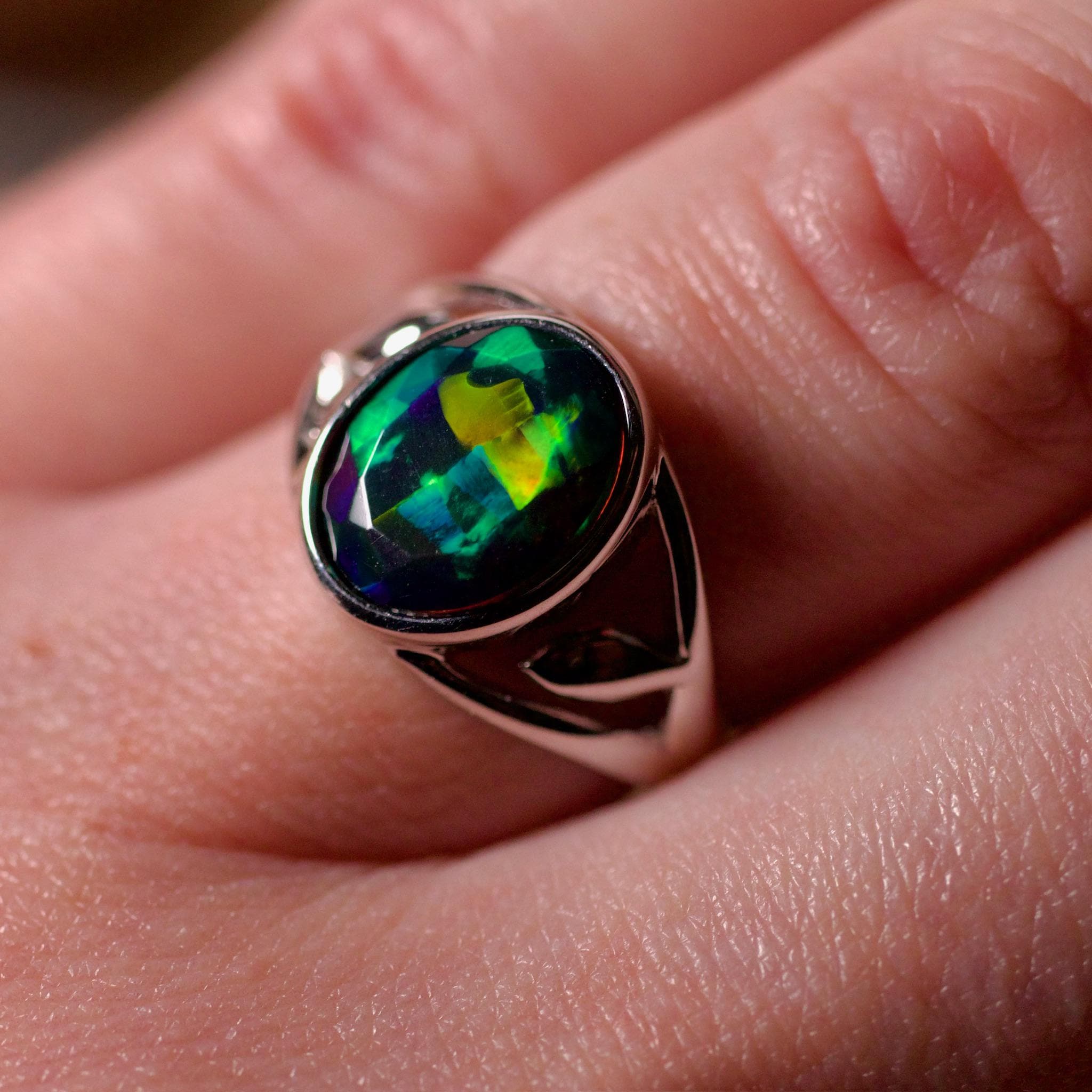 Blue natural opal ring