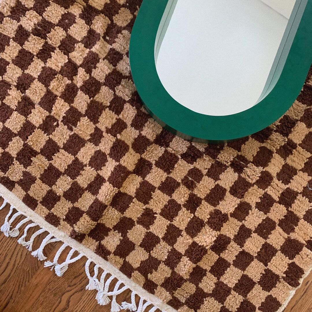 Brown and checkered Moroccan rug