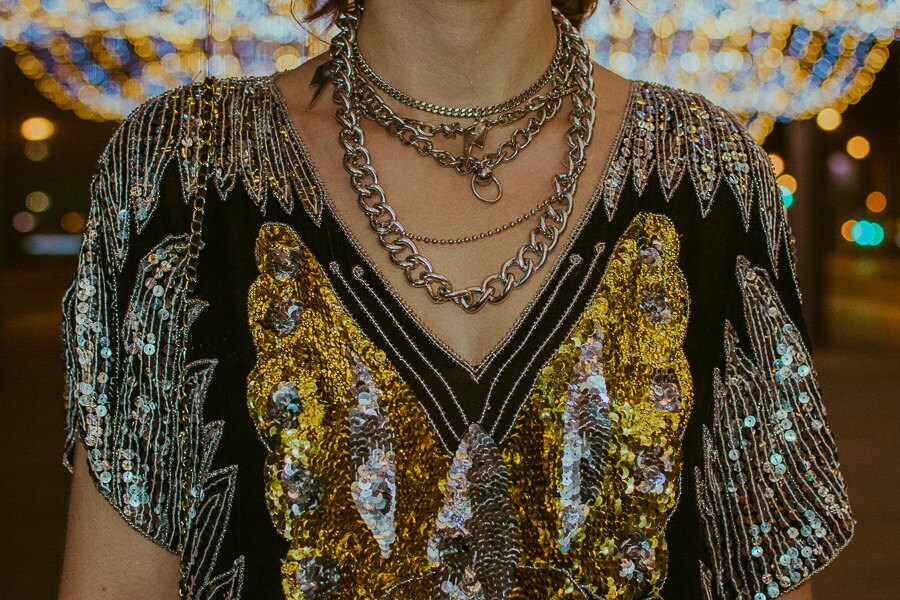 metallic silver gold black party shirt