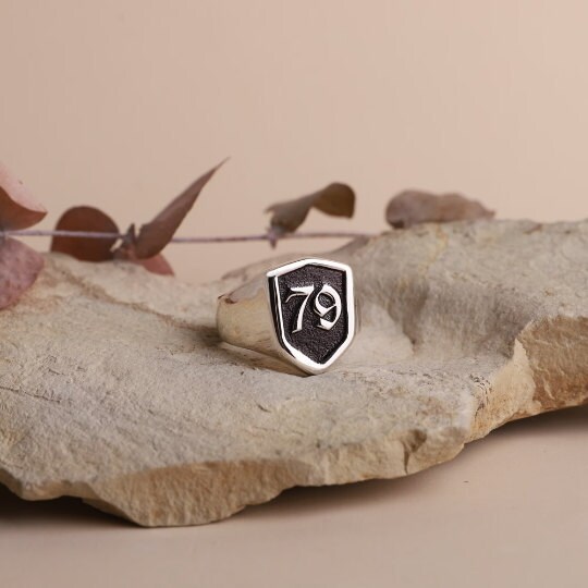 Men Signet Rings, Initial, Letter, Number Handmade Shield Jewelry