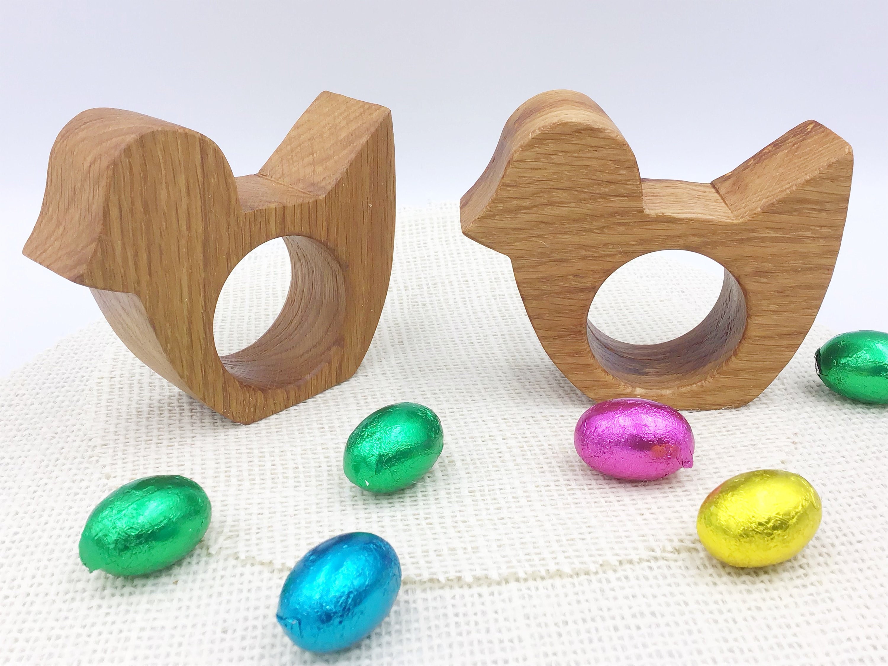 Natural Oak Wood Easter Chick Egg Cups