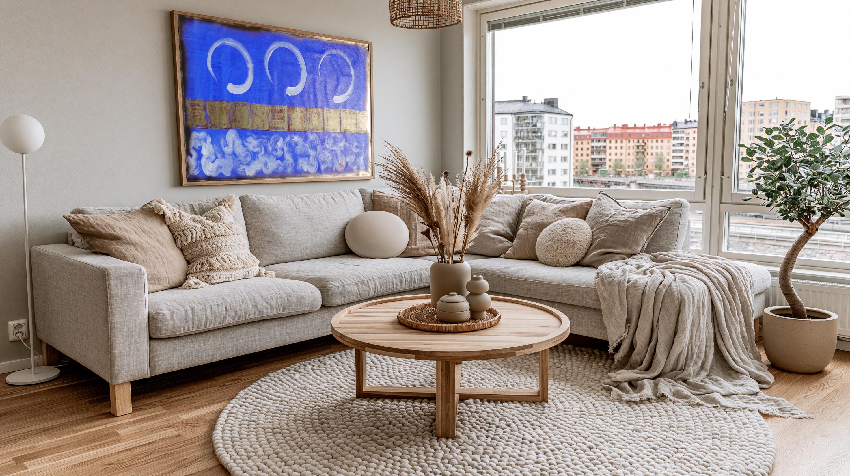 Large blue painting in interior