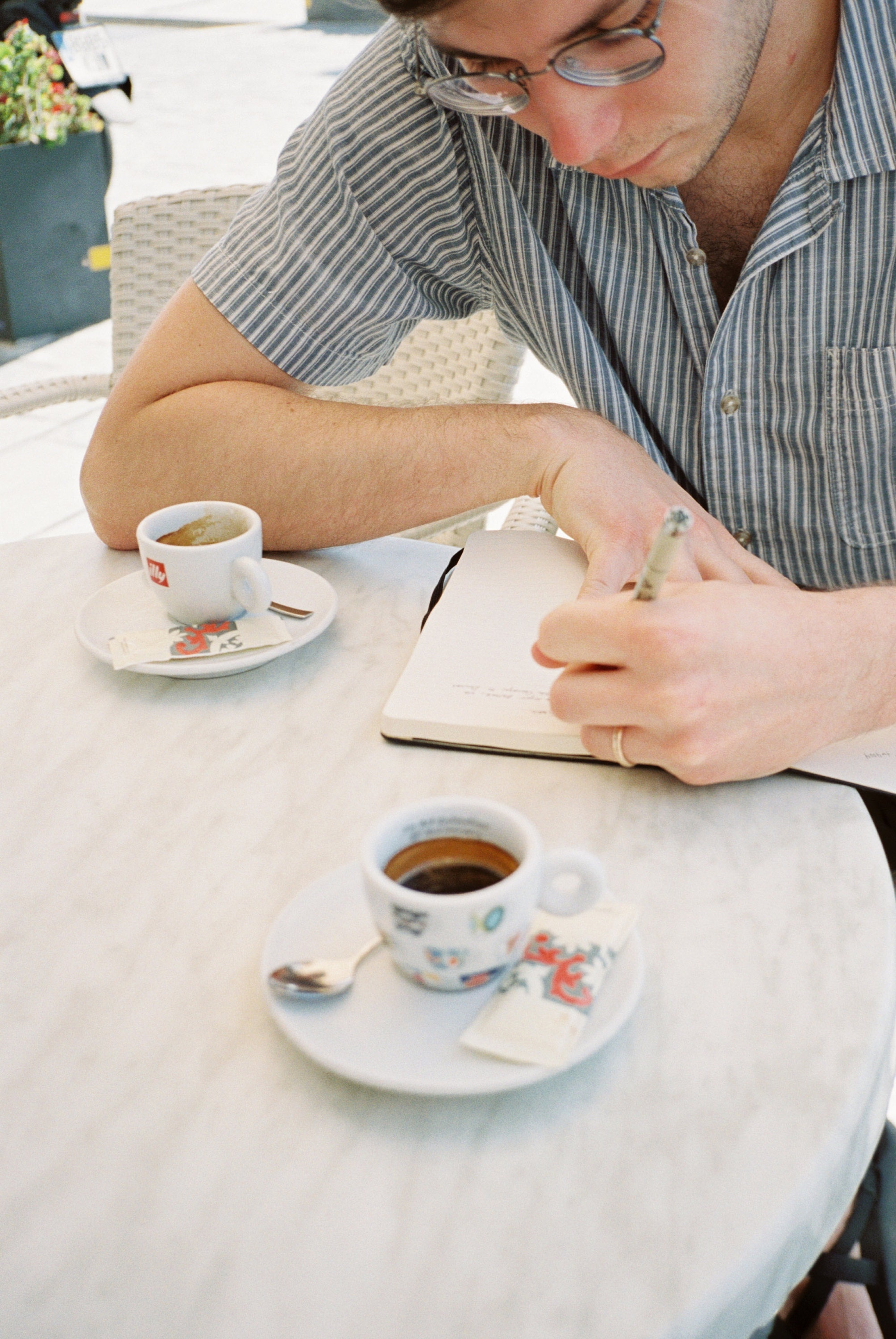 Writing at a cafe
