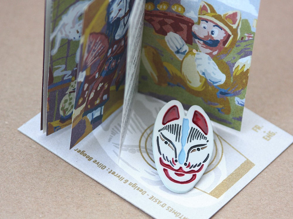 pins masque renard kitsune théâtre kabuki blanc rouge bleu