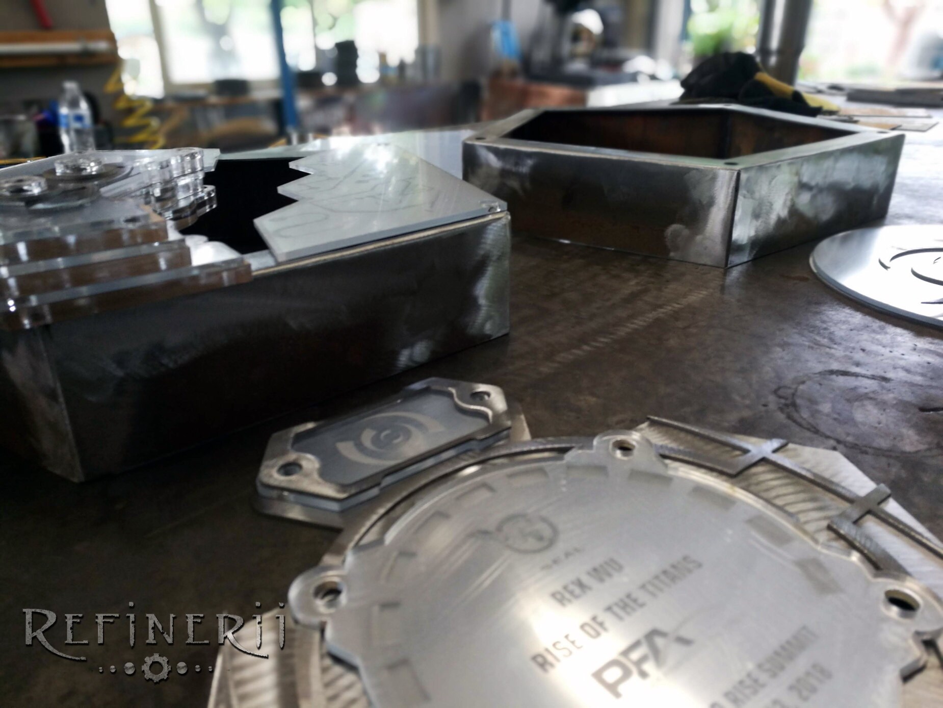 custom metal trophy in process