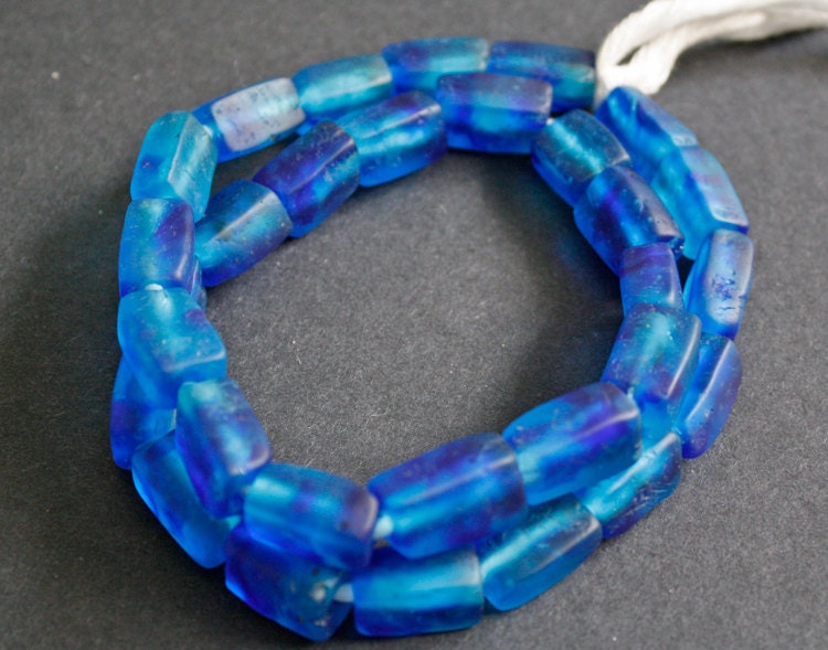 translucent cube beads in multiple blue tones