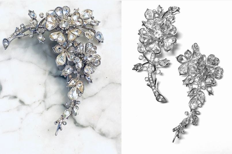 Trifari Corsage Brooch Clear Rhinestone