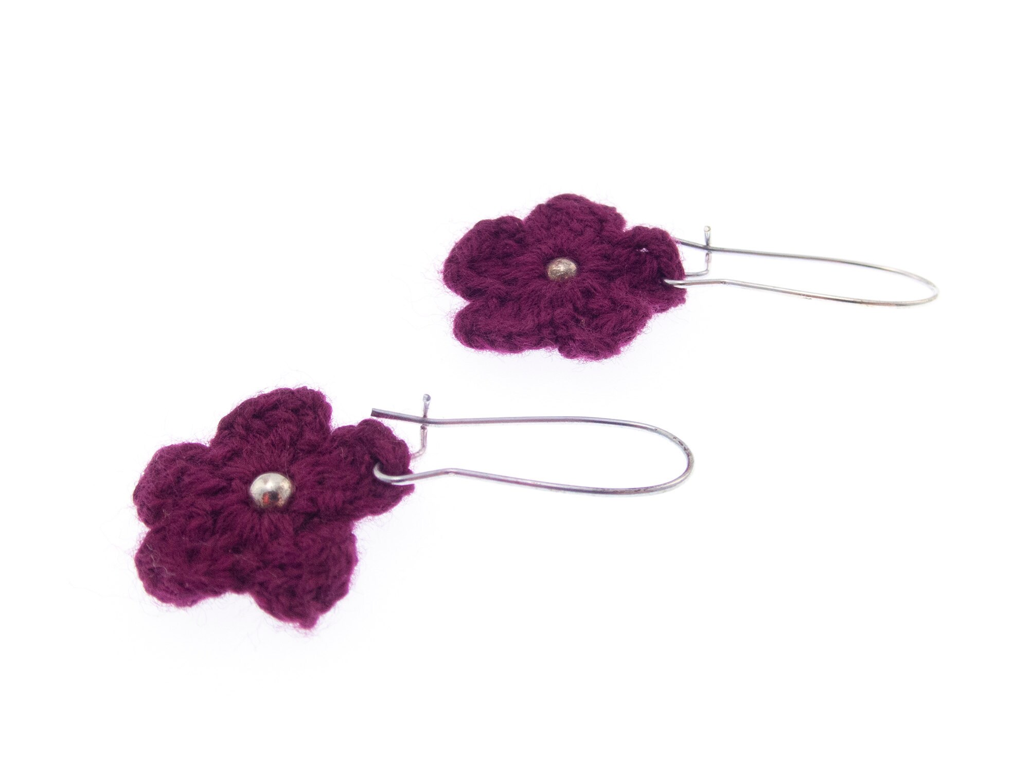 earrings handmade dangle with boho knit flowers