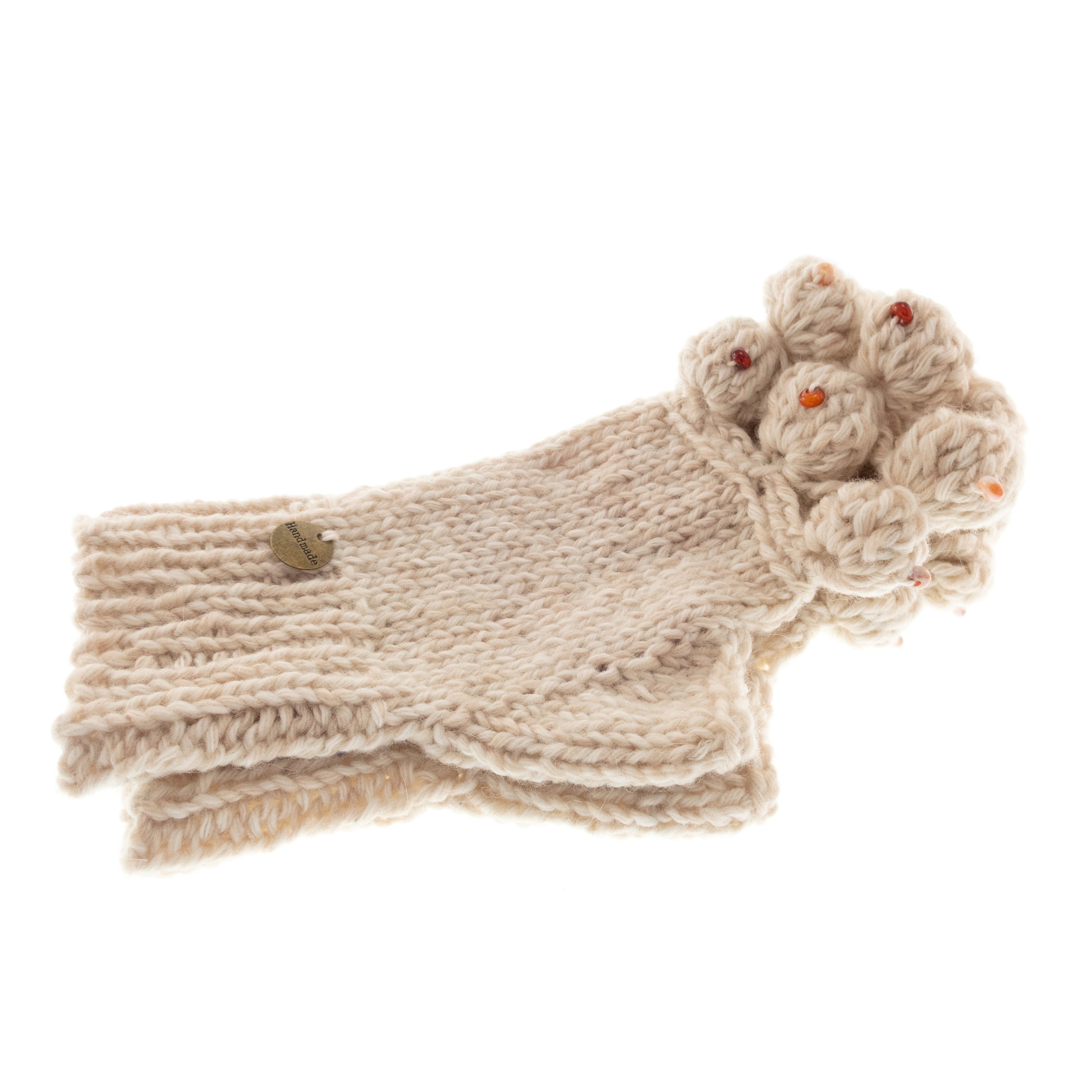 Womens Designer Gloves, Ladies Fingerless White Wool Mittens