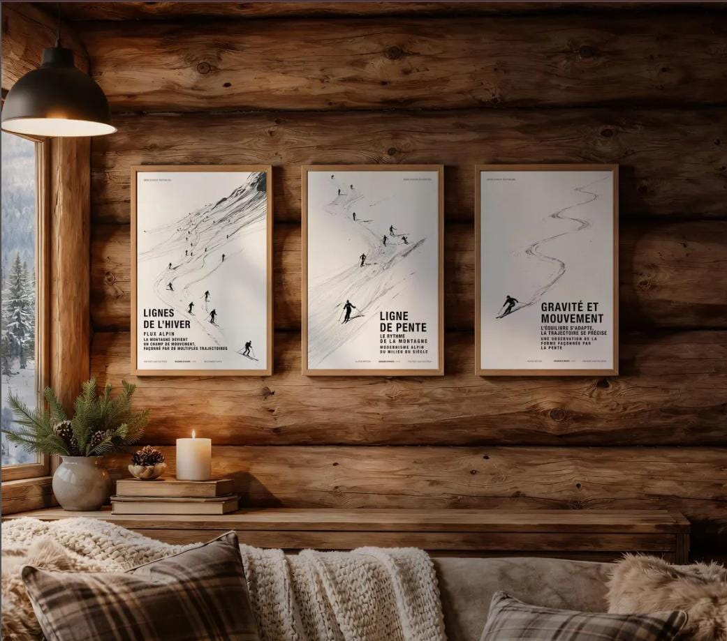 Ski prints in a ski lodge or chalet