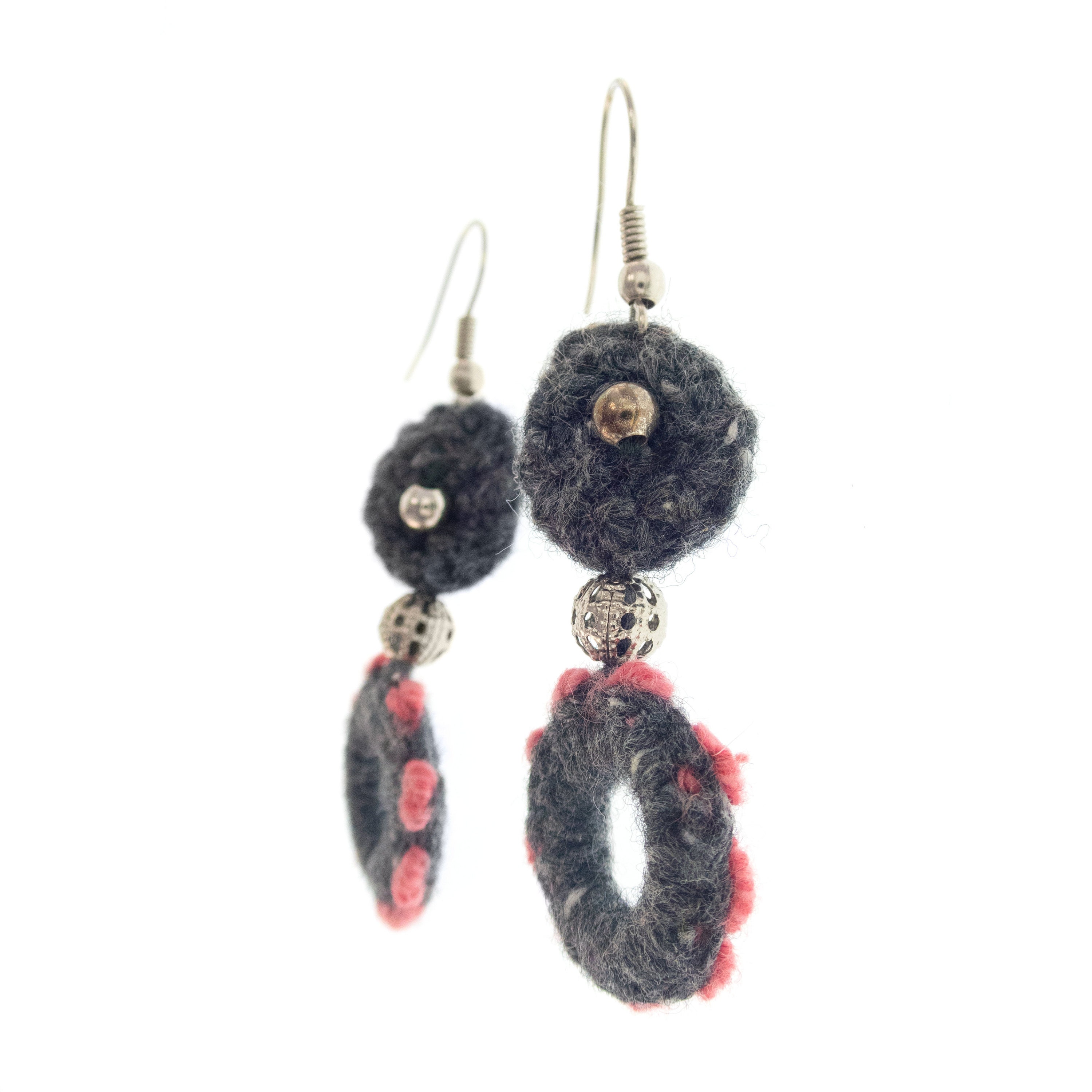 handmade earrings jewelry of yarn in cute dangling circles