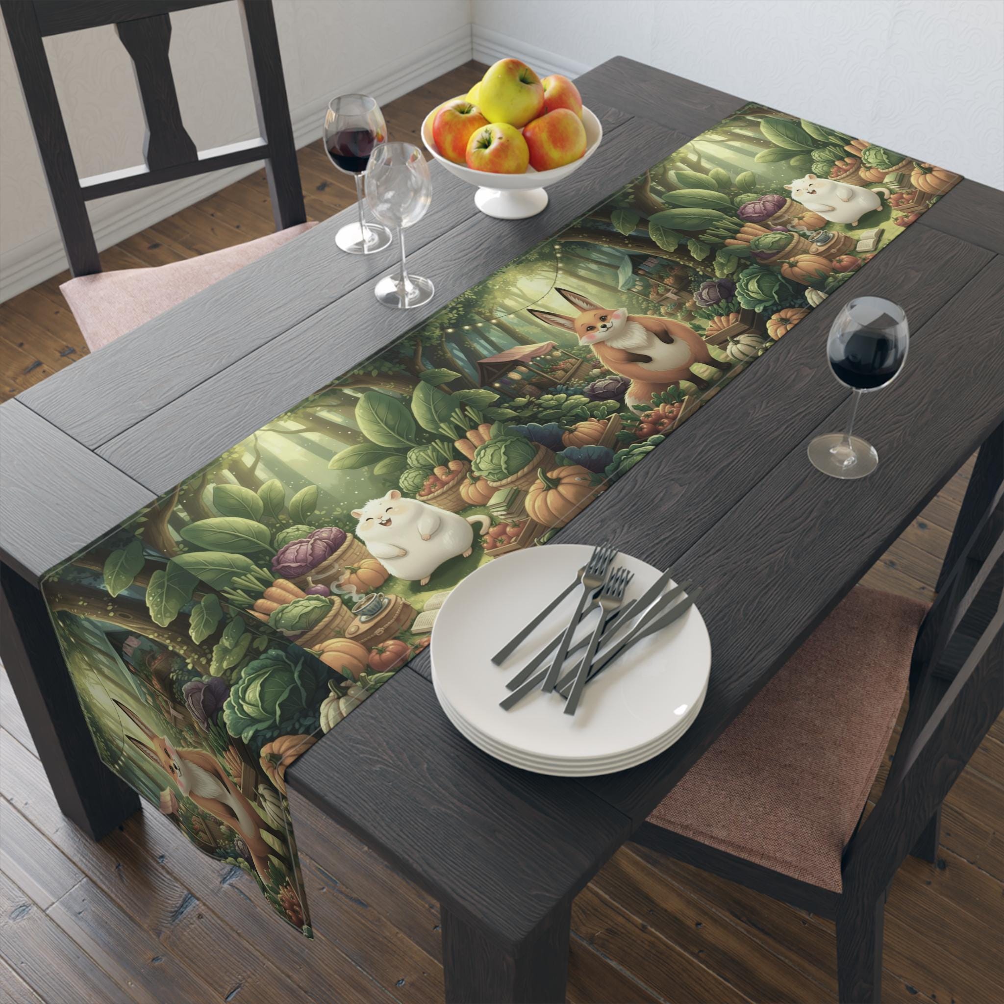Cottagecore Whimsical Forest Friends dining table runner