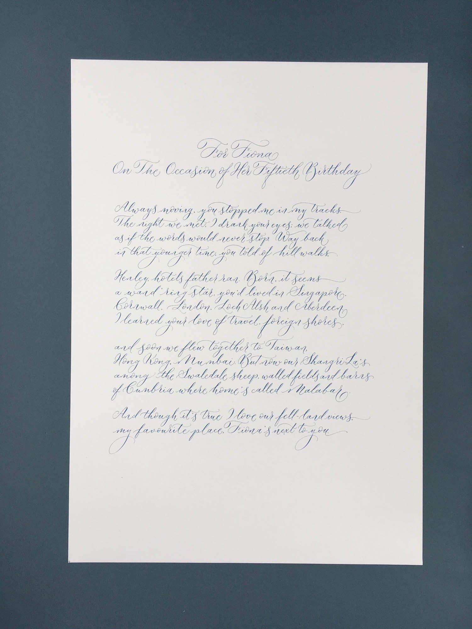 Birthday calligraphy commission bespoke poem gift