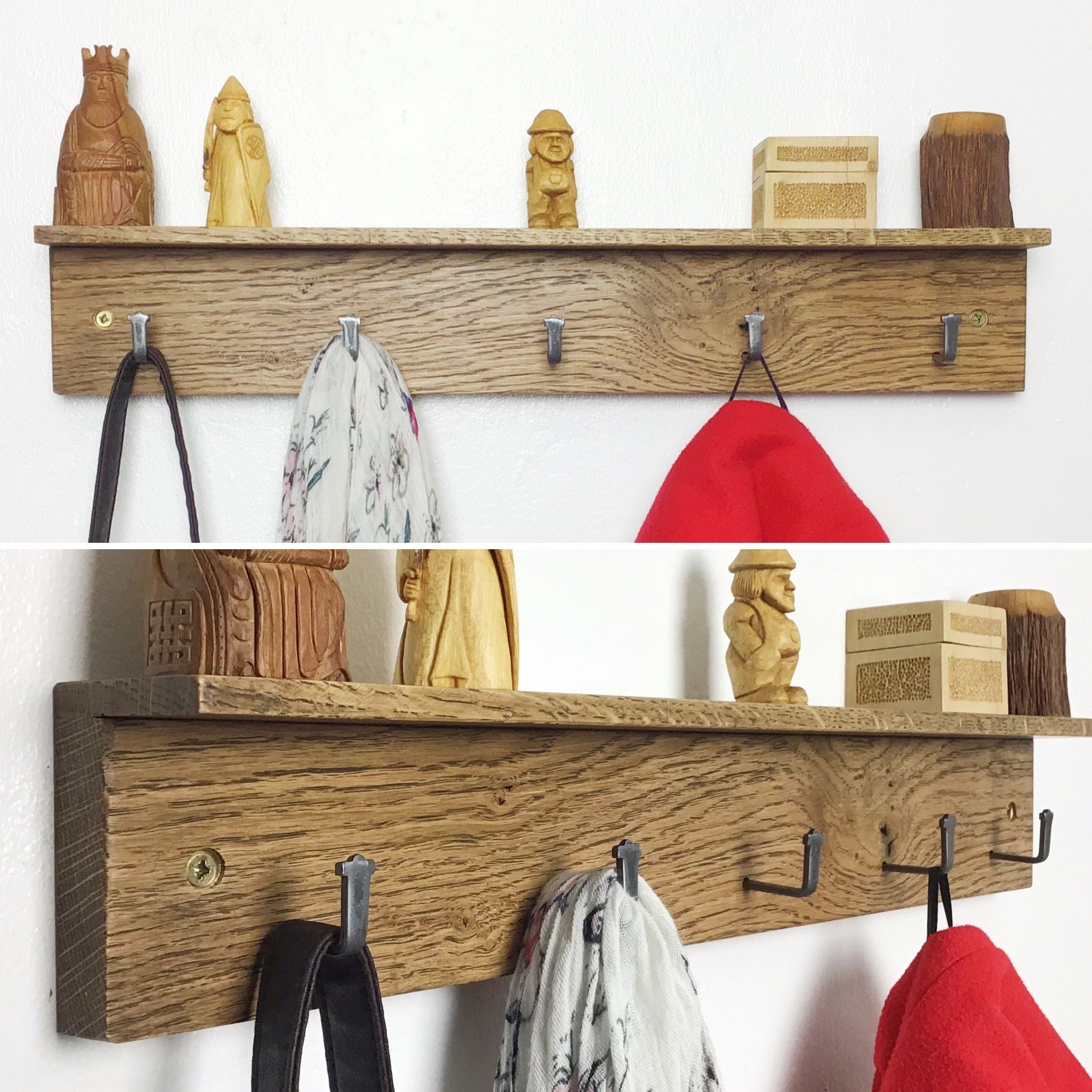 Dark Oak wood Coat Rack 5 hook 50cm wide handmade by gorlech in Wales UK