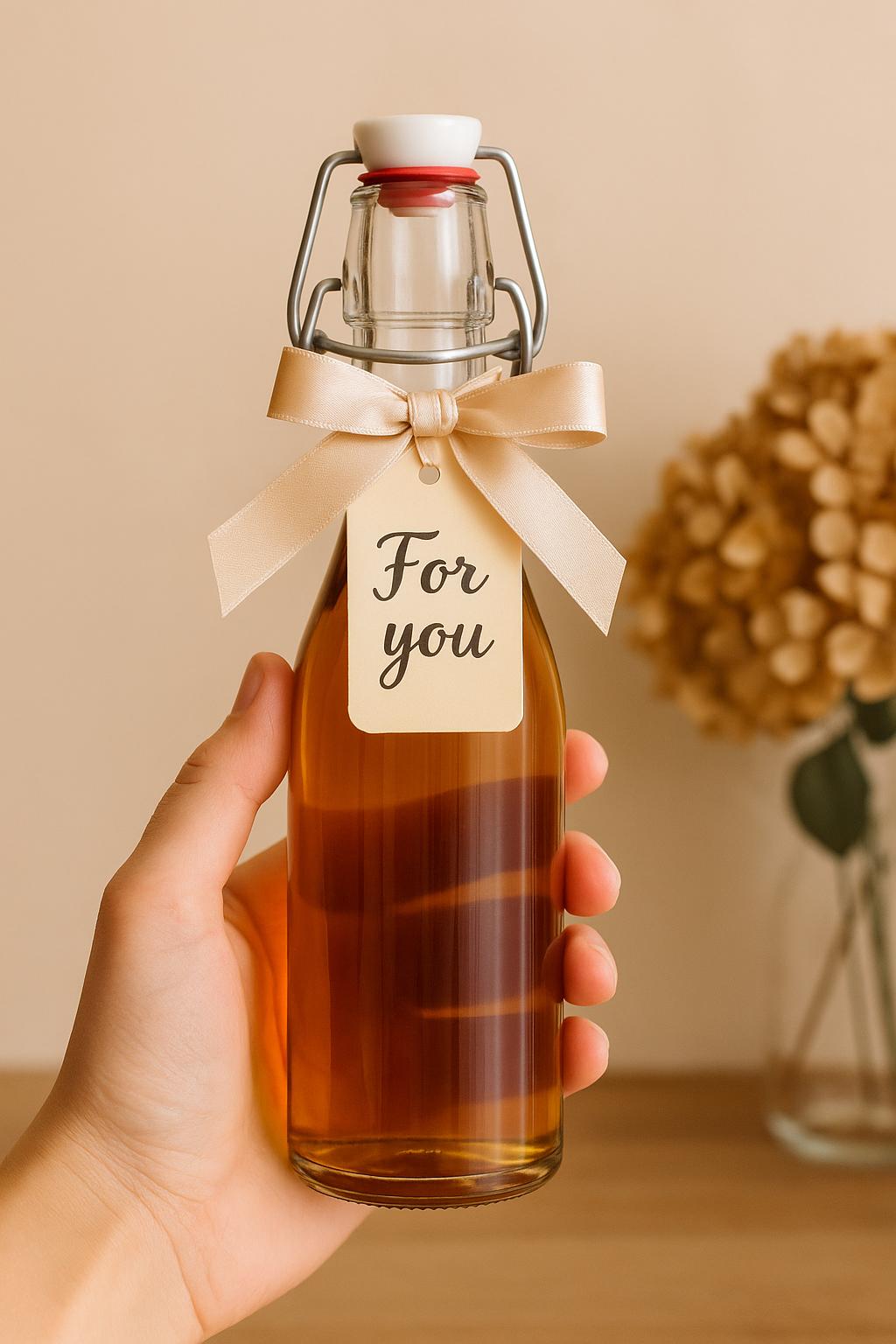 Presente personalizado Encha com licores artesanais, caldas ou óleos aromatizados e presenteie alguém.
