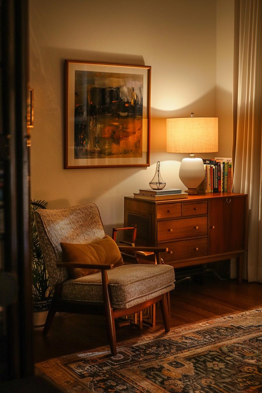 A cosy vintage living room scene