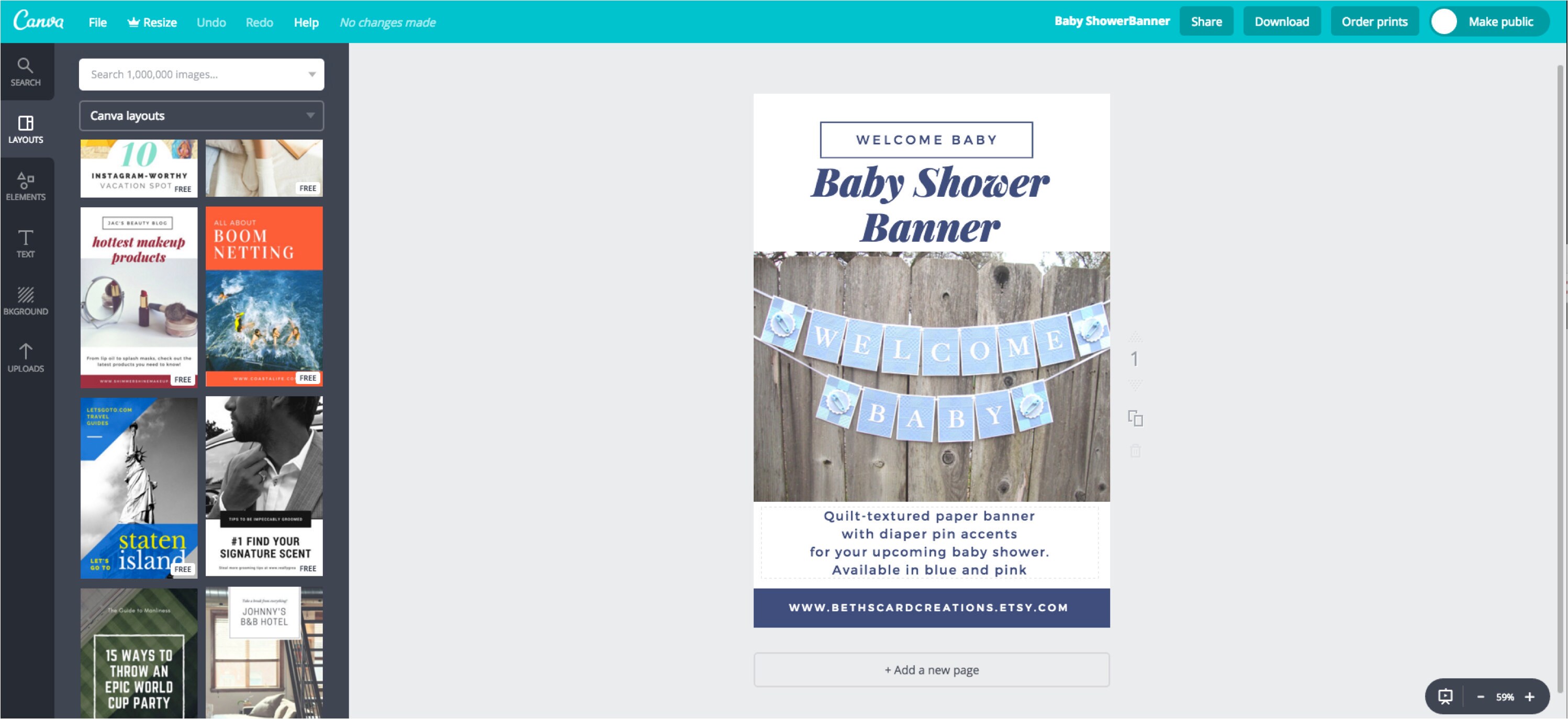 Layout options for Pinterest graphic using Canva