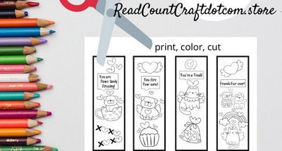 Valentines bookmarks to print and color