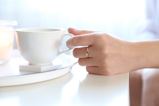 Handmade Tiny Initial Ring as Sterling Silver or Solid Gold