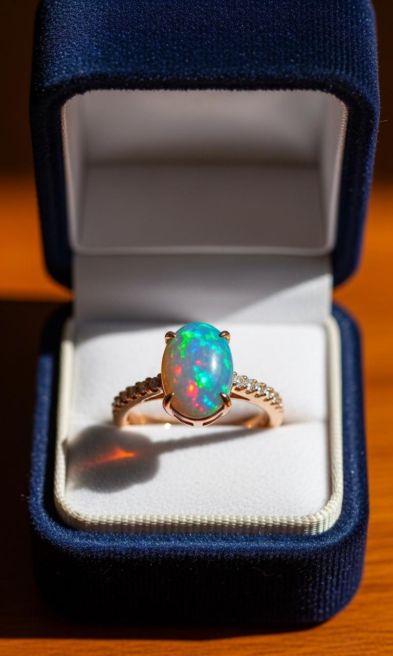 opal ring in gift box - birthstone jewelry