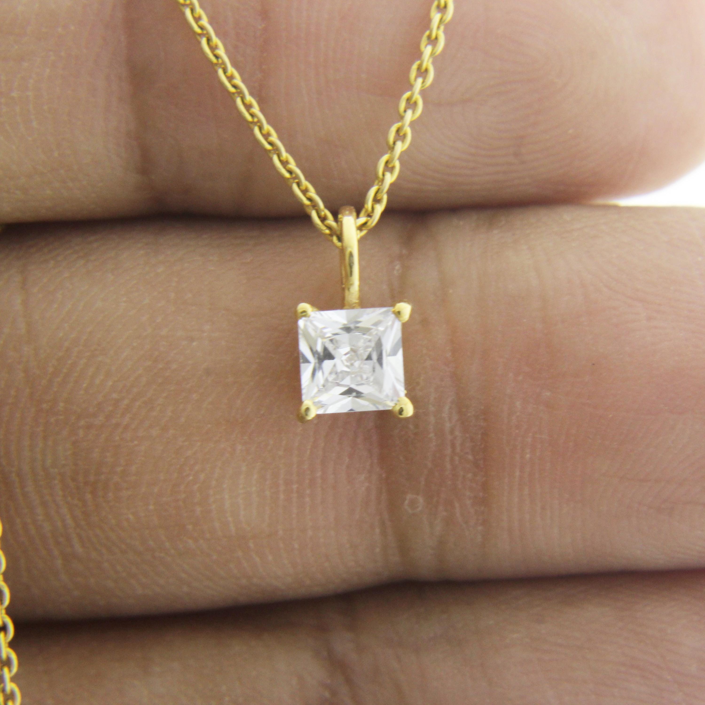 1.00ct IGI Certified Lab Grown Princess Diamond Necklace – Elegant Pendant Gift for Her
