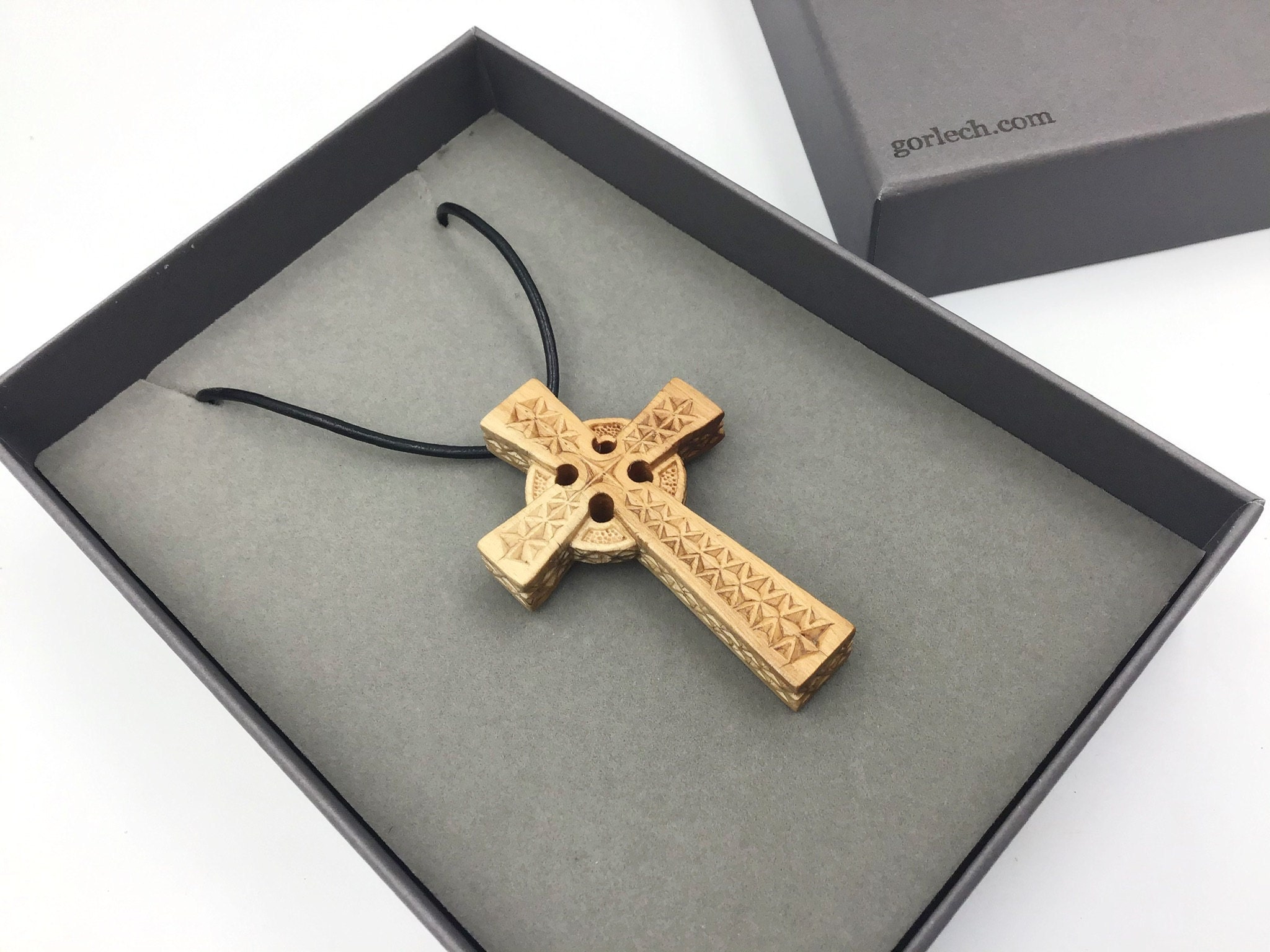 Celtic Cross pendant - Hand carved by Gorlech in Wales UK