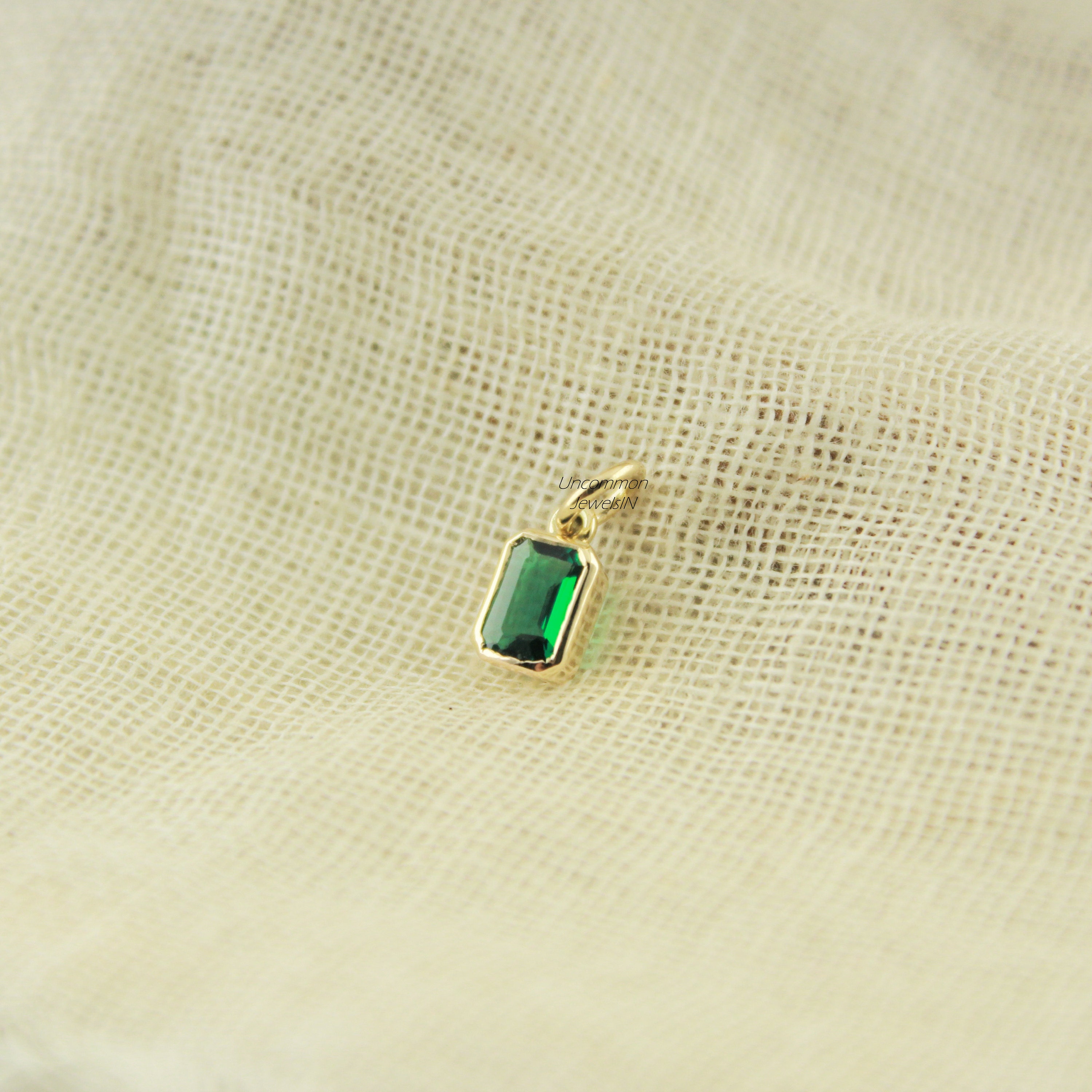 perfect gift , Baguette Emerald Charm Necklace.