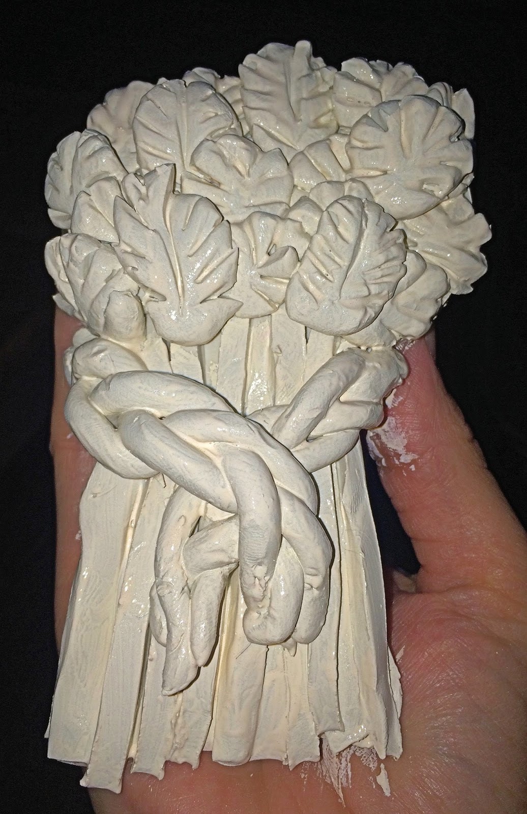 Baked clay wheat painted with off-white English Lace base coat