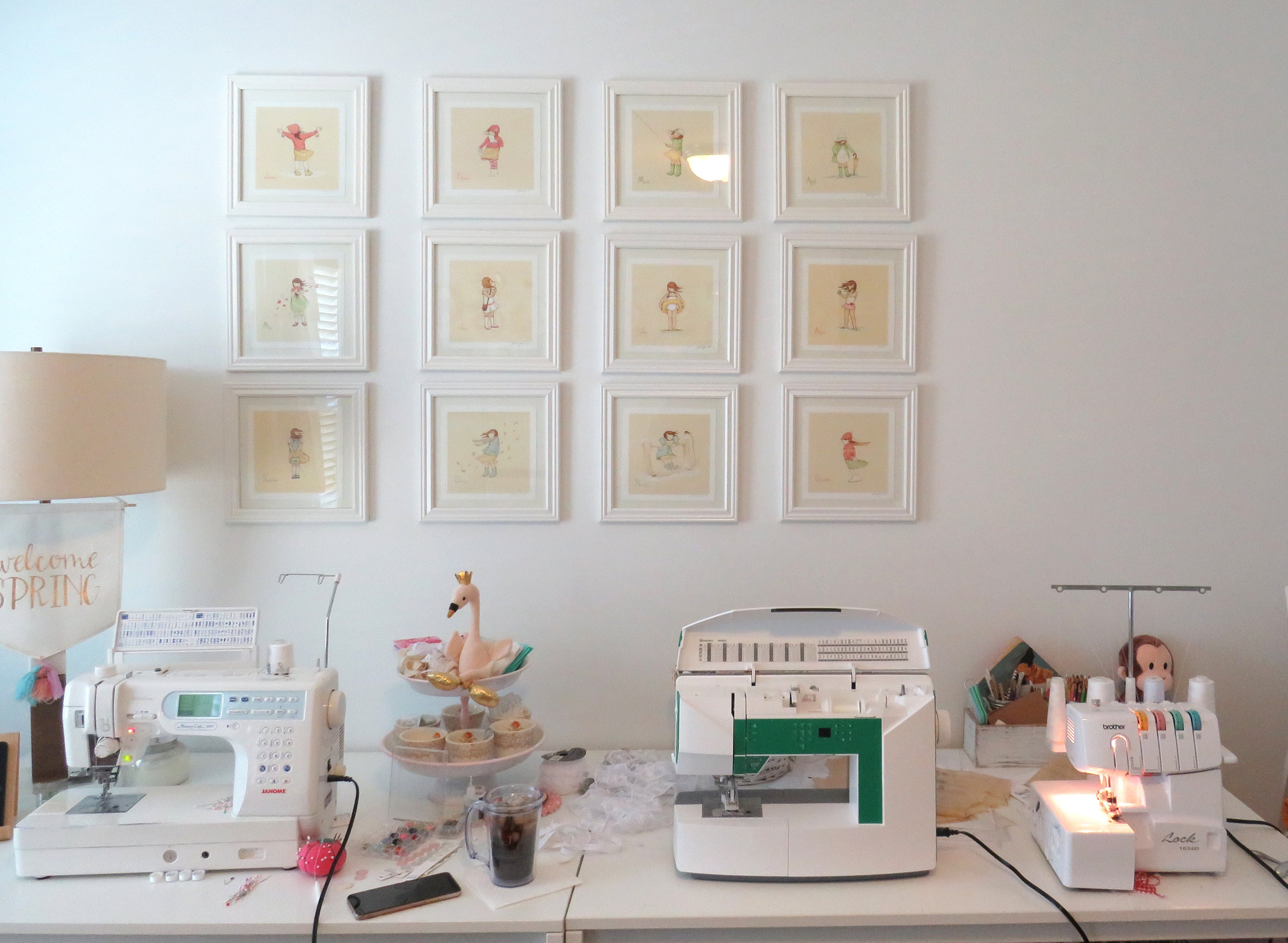 Photo of in house studio with sewing machines and wall decor