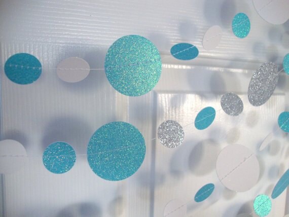 Circle garlands in turquoise, silver and teal glitter