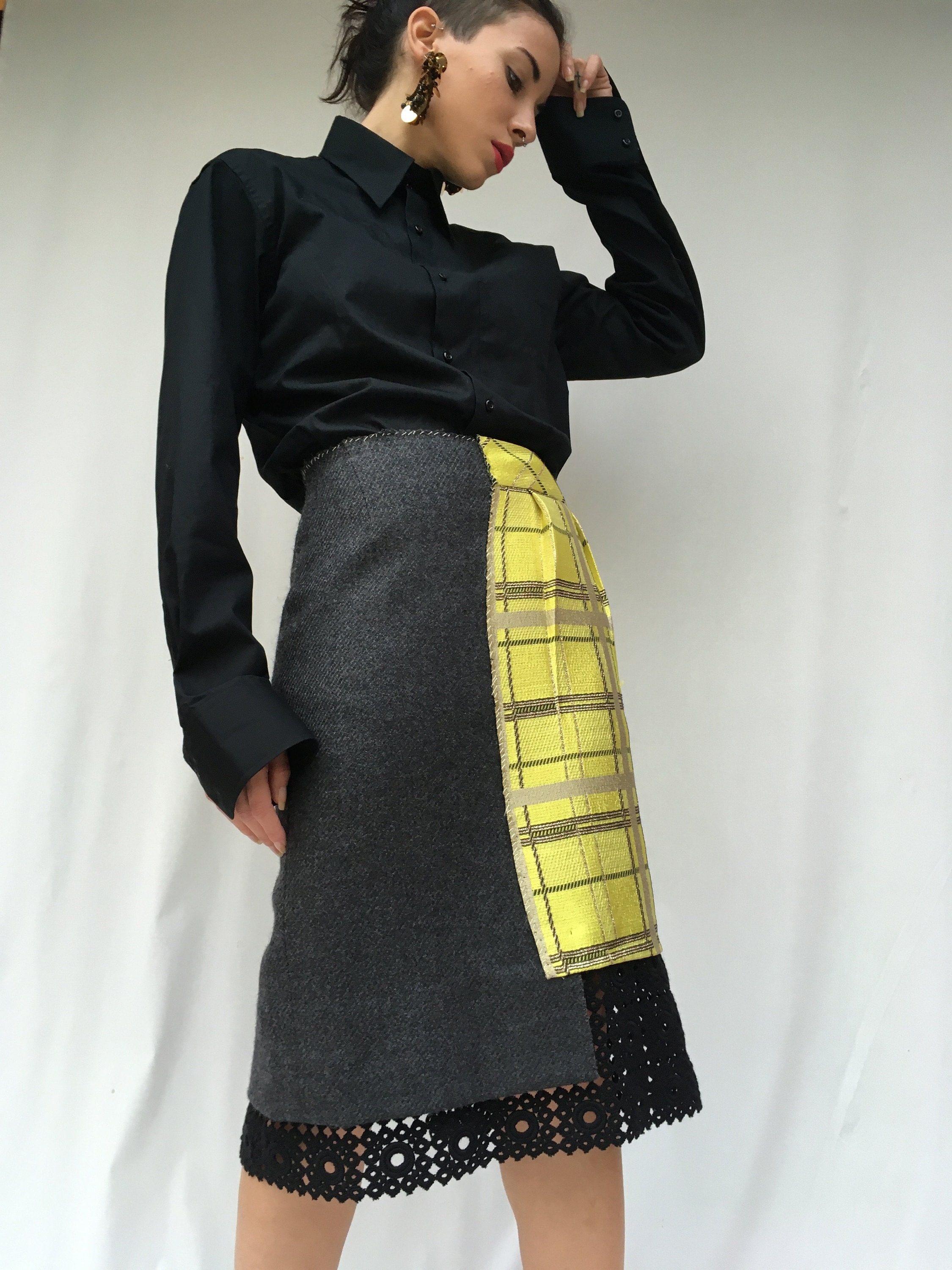 deconstructed skirt and jacket from selected vintage items. sustainability in the creative recovery of high quality waste clothing LOLA DARLING
