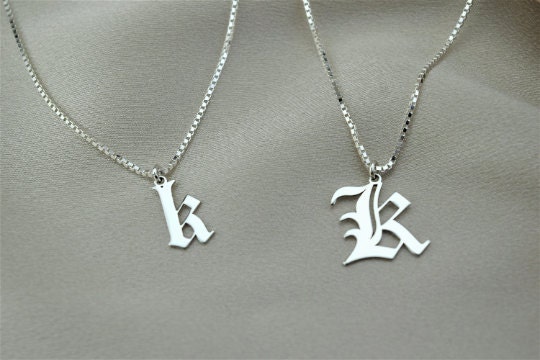 Sterling Silver Mens Necklace, Initial Necklace, Box Chain Old English Letter Jewelry Personalized