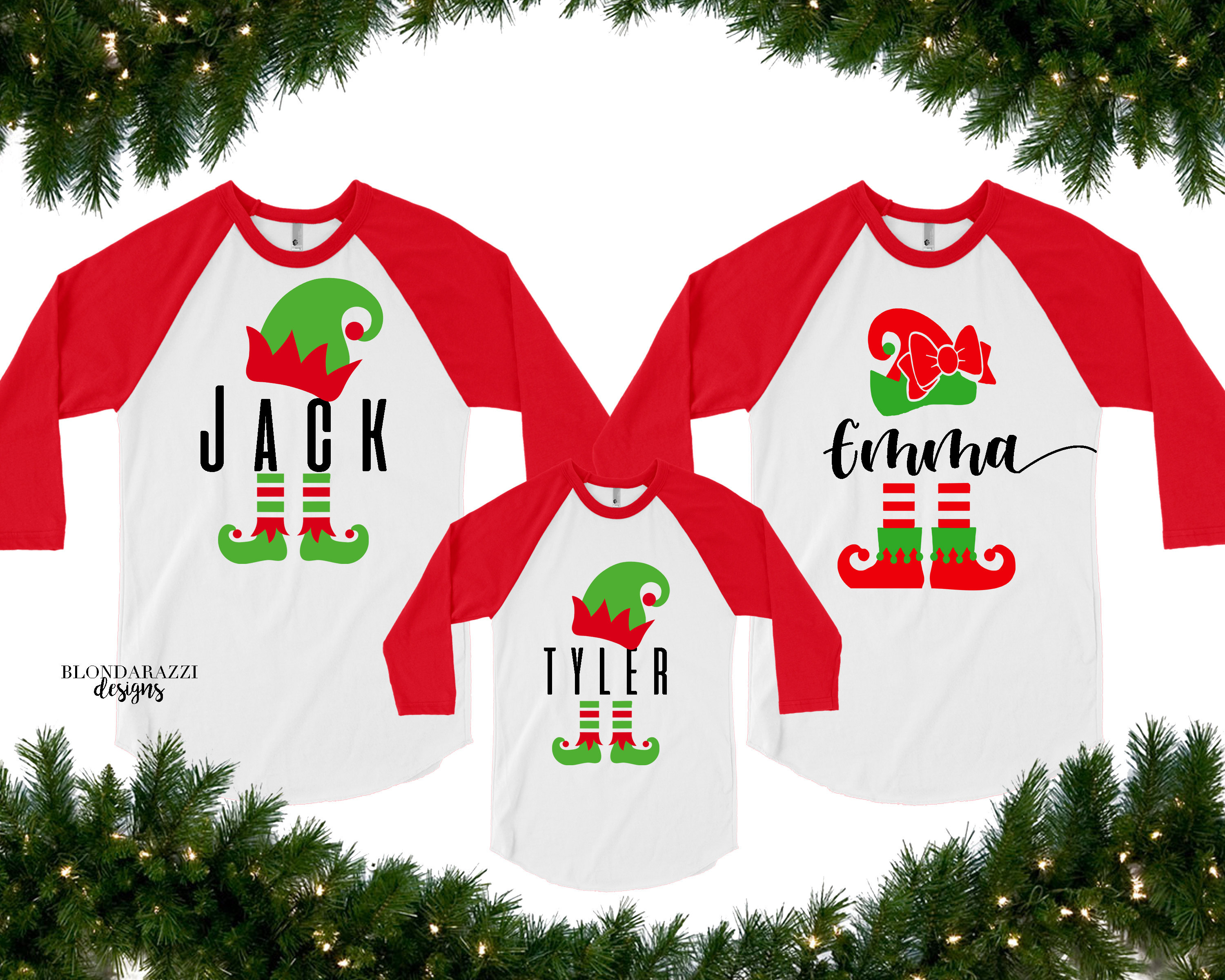 personalized name raglan elf christmas matching family shirts