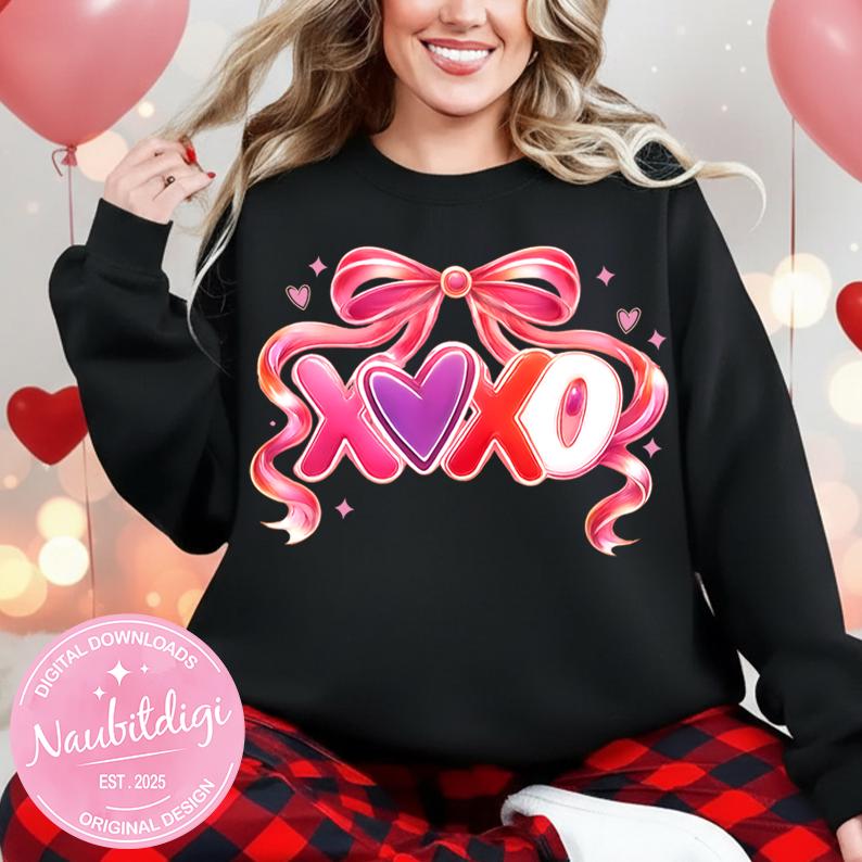 Valentines Coquette PNG, Xoxo Bow PNG, Love PNG, Preppy Love Png, Trendy Png, Holiday Png, February 14th Png, Faux Glitter Png