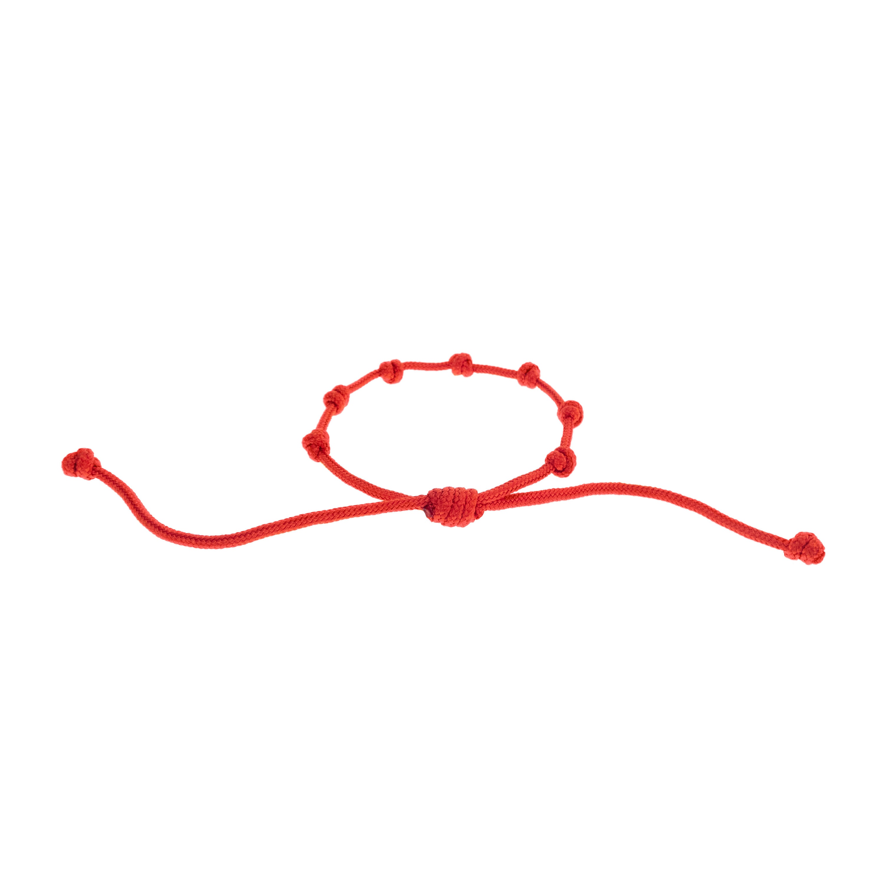 handmade red string bracelet with 7 knots