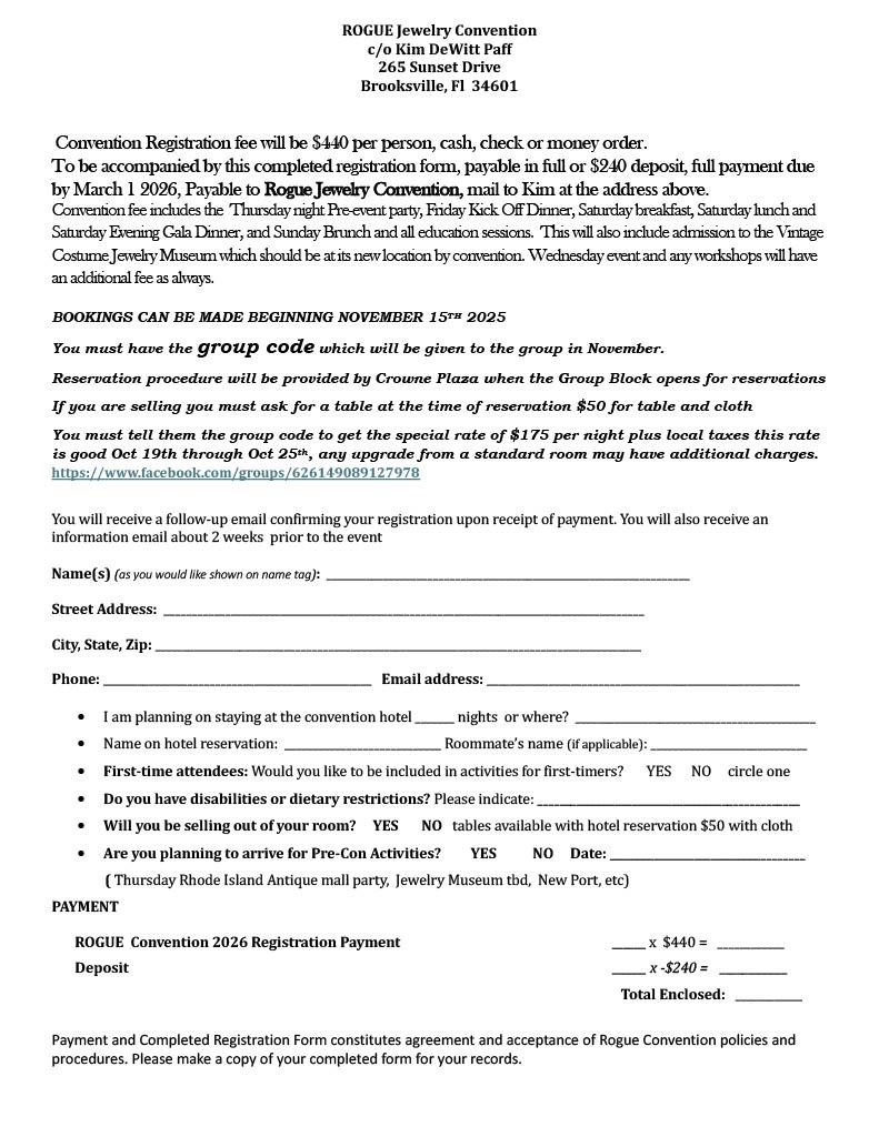 Rogue Vintage Jewelry Convention Registration Form 2026