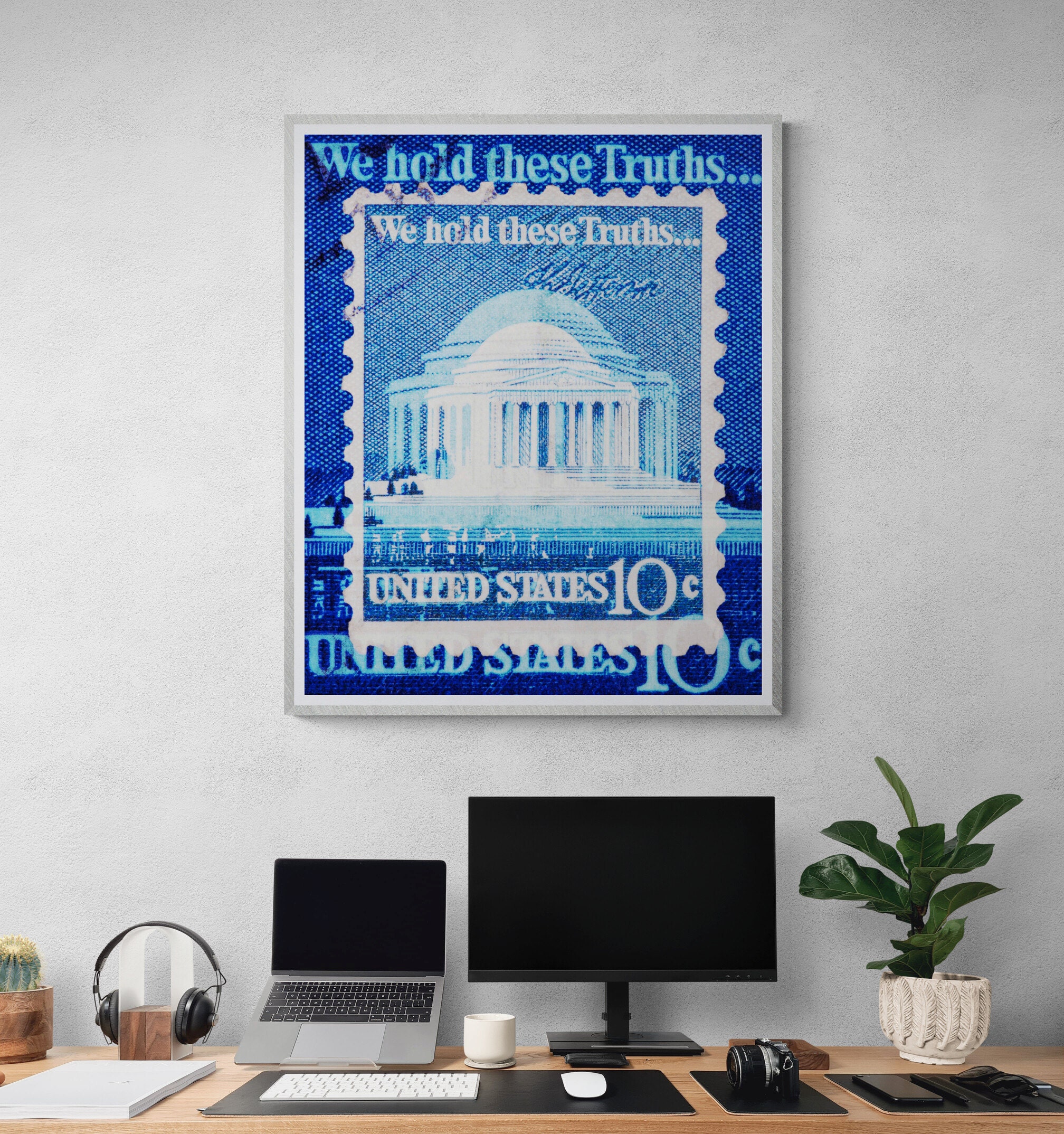 Stamp Collection Art- postage collection fine art prints- jefferson memorial fine art print- american fine art prints- blue and white vintage stamp limited editions